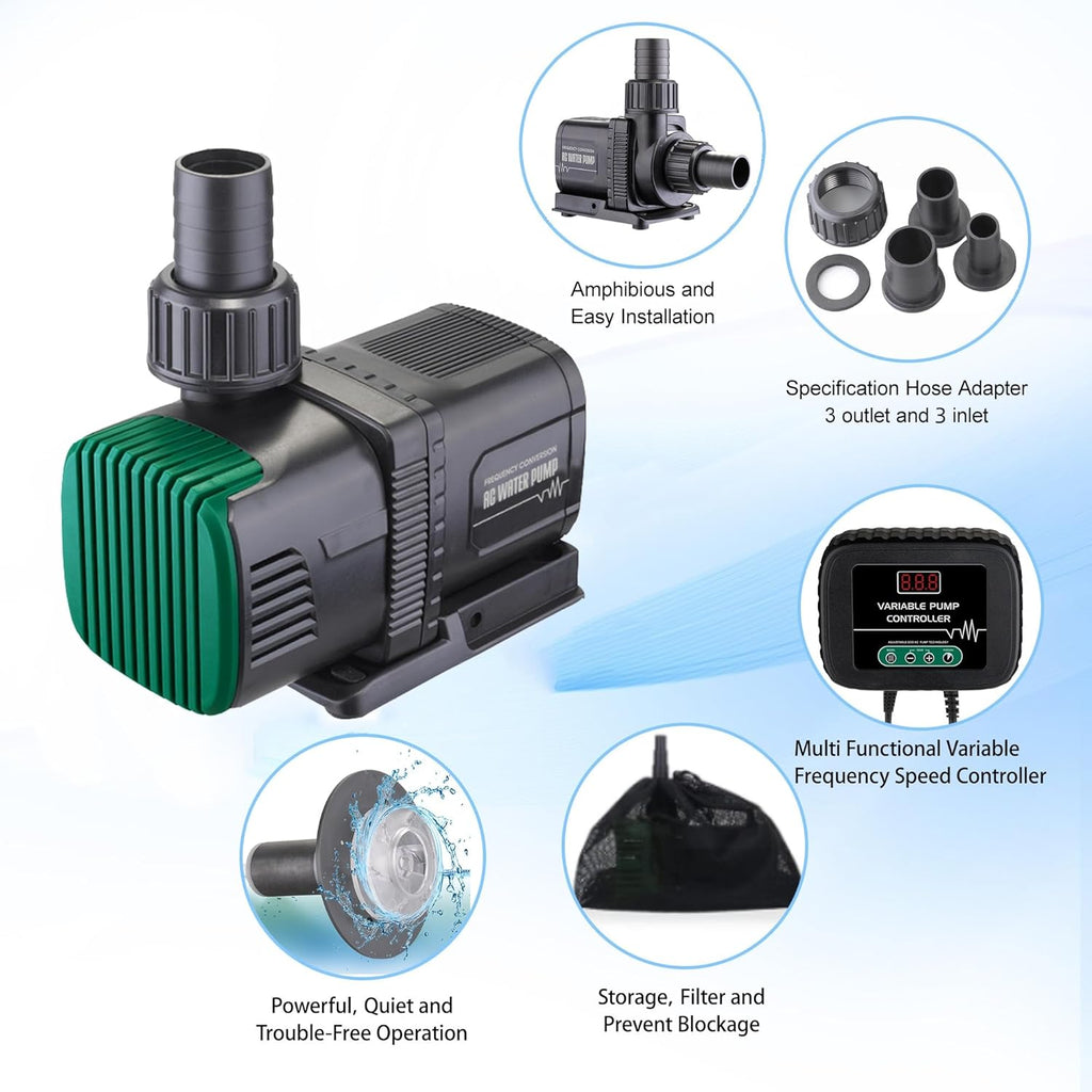 Luckerain Fish Tank Pump 1600 GPH Aquarium Pump Amphibious Submersible Water Pump Pond Return pump with Controller (12 Speed) for Aquariums Hydroponic and Koi Pond Water Circulation