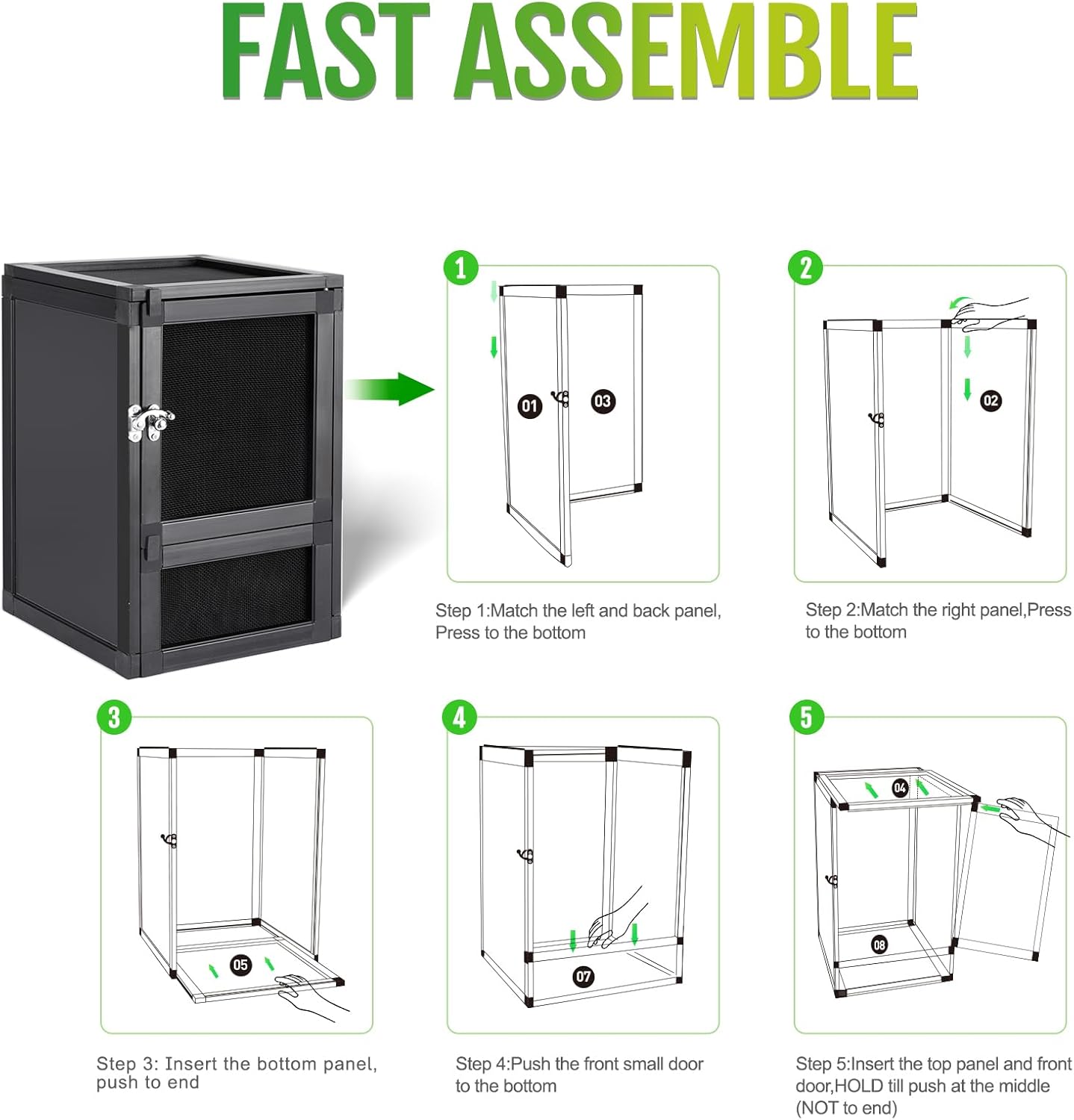 12"x12"x18" Reptile Terrarium, Hybrid Cage PVC Habitat Enclosure with Screen & Acrylic Doors, Ventilated Tank for Gecko,Chameleon, Snake, Frog, Easy Assembly, Front Dual Access