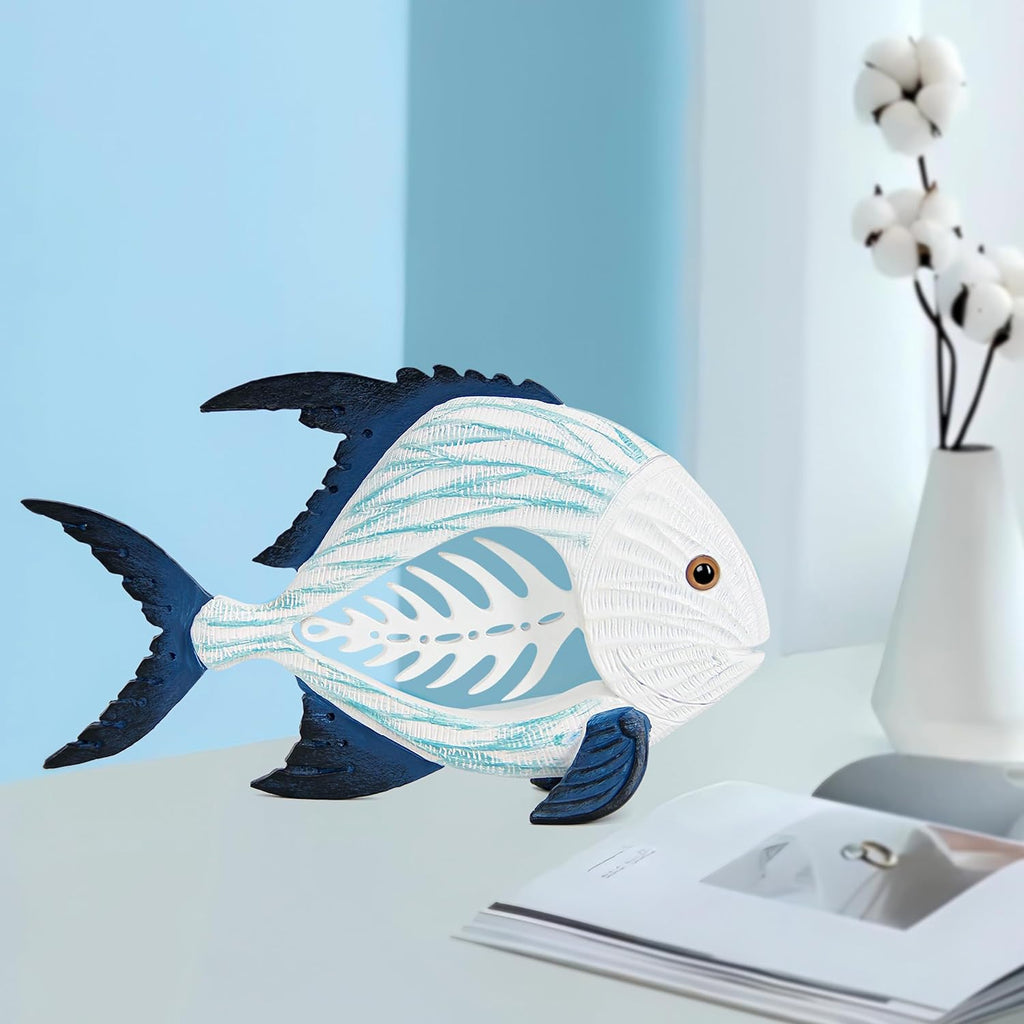 Leekung Coastal Fish Figurines for Home Decor,Resin Fish Statue for Beach Decoration,Sea Beach Coastal Decorations Themed,Table Desk Shelf Decor Statue for Bathroom Bedroom Office,Modern Decor Gifts
