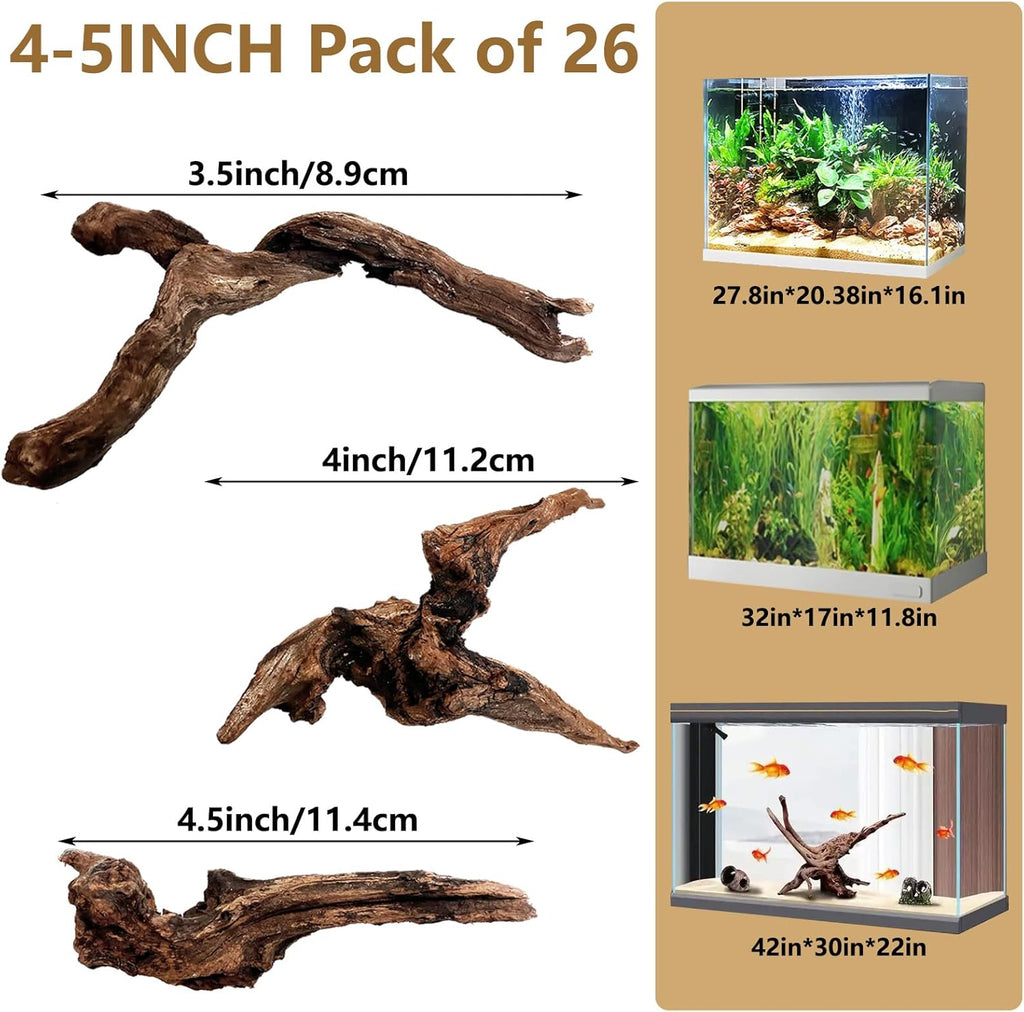 Tfwadmx Natural Small Coral Driftwood for Aquarium Decor 26 Pcs 4-5" Fish Tank Decorations Reptile Decor Assorted Driftwood Branch Reptile Tank Wood Decor