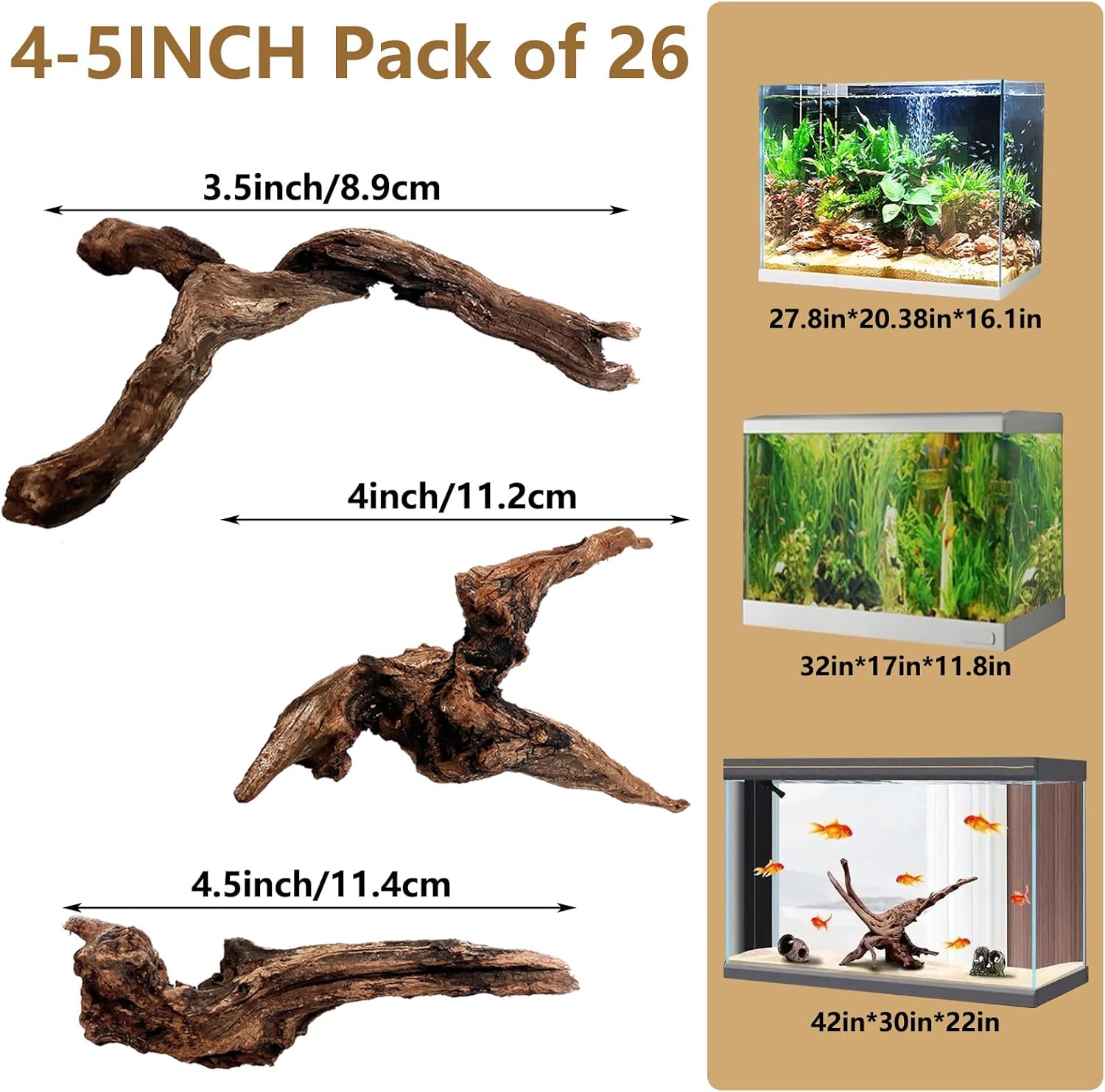 Tfwadmx Natural Small Coral Driftwood for Aquarium Decor 26 Pcs 4-5" Fish Tank Decorations Reptile Decor Assorted Driftwood Branch Reptile Tank Wood Decor
