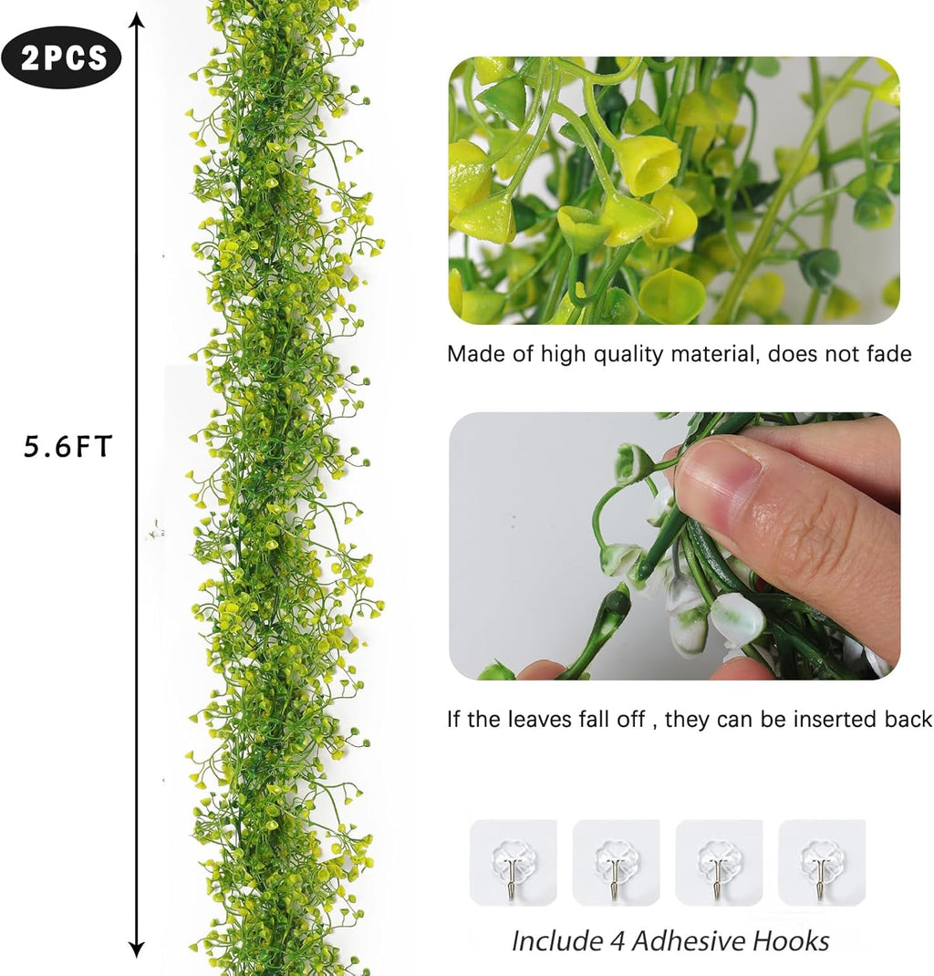 RECUTMS Artificial Hanging Plant 2Pcs 5.6Ft Fake Garland Plant Greenery Faux Ferns Leaves Ivy Garland for Home Indoor Outdoor Wedding Farmhouse Mantle Table Centerpiece Party Garden Decor(Yellow)