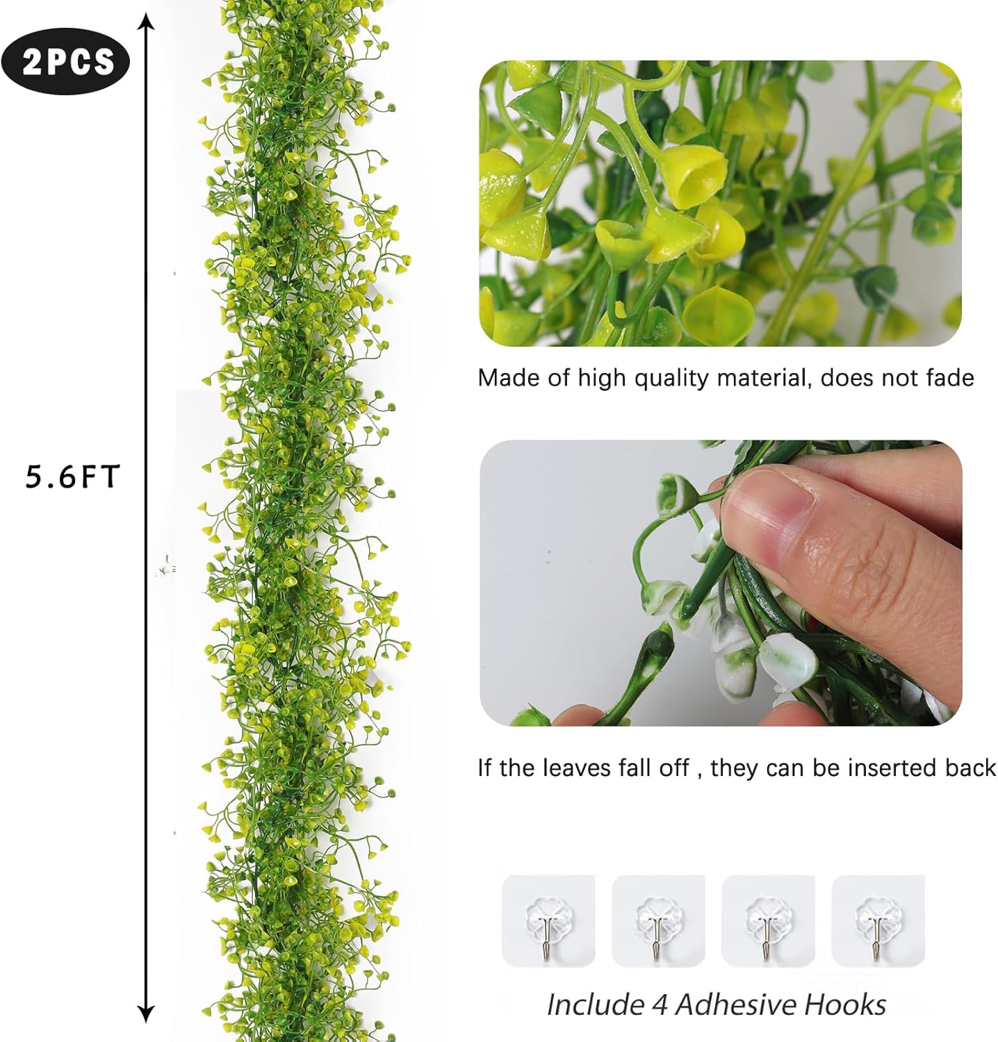 RECUTMS Artificial Hanging Plant 2Pcs 5.6Ft Fake Garland Plant Greenery Faux Ferns Leaves Ivy Garland for Home Indoor Outdoor Wedding Farmhouse Mantle Table Centerpiece Party Garden Decor(Yellow)