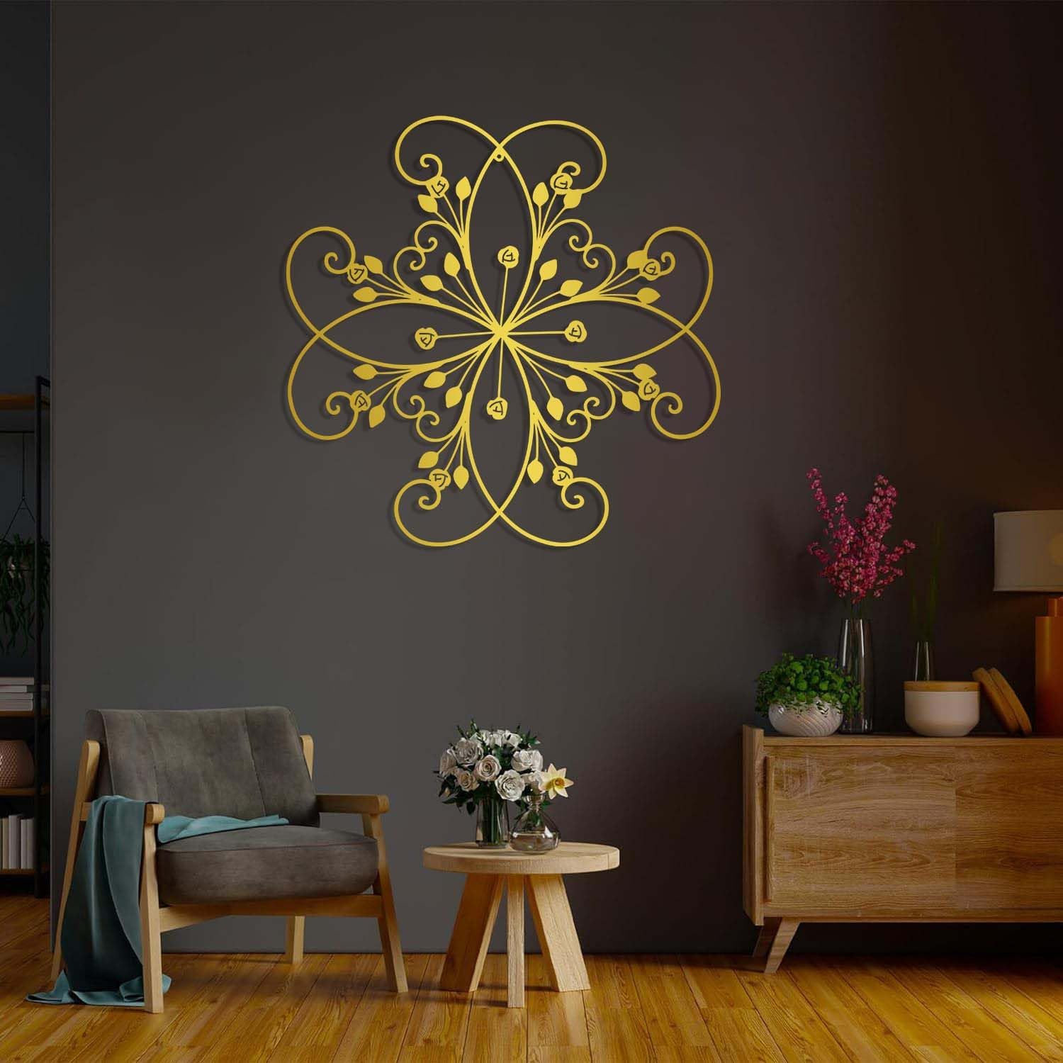 Metal Flowers Wall Decor, Metal Leaf Wall Decor, Metal Scroll Wall Decor, Floral Wall Decor, Wrought Iron Scroll Wall Decor, Minimalist Wall Art, Wall Decor for Bedroom (Black, 39"×38" | 100×98cm)