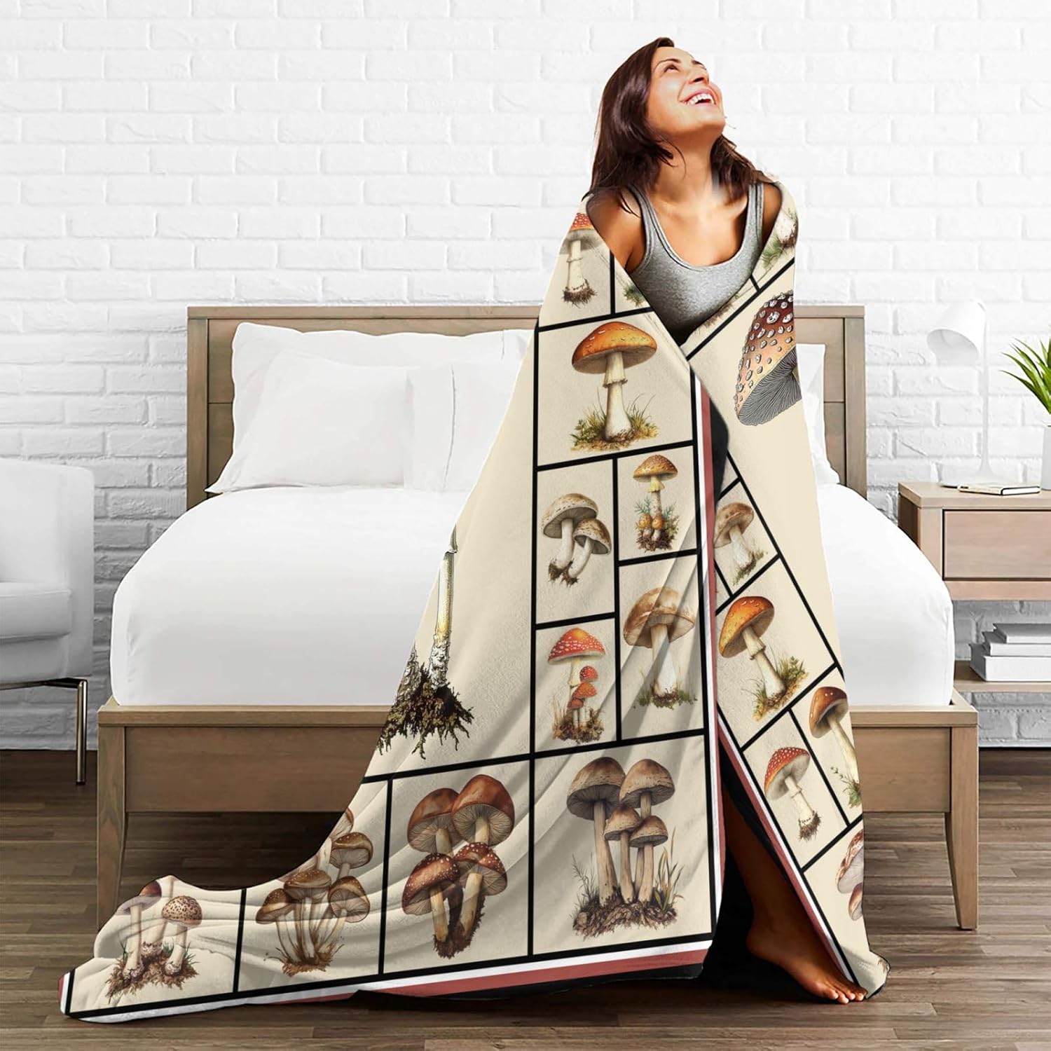 Mushroom Throw Blanket Mushroom Print Throw Blankets Gifts for Couch Sofa Bed Stuff Decor Soft Cozy Fleece Plush Warm Flannel Bedding for Lover Men Women Boys Girls 40"x50"