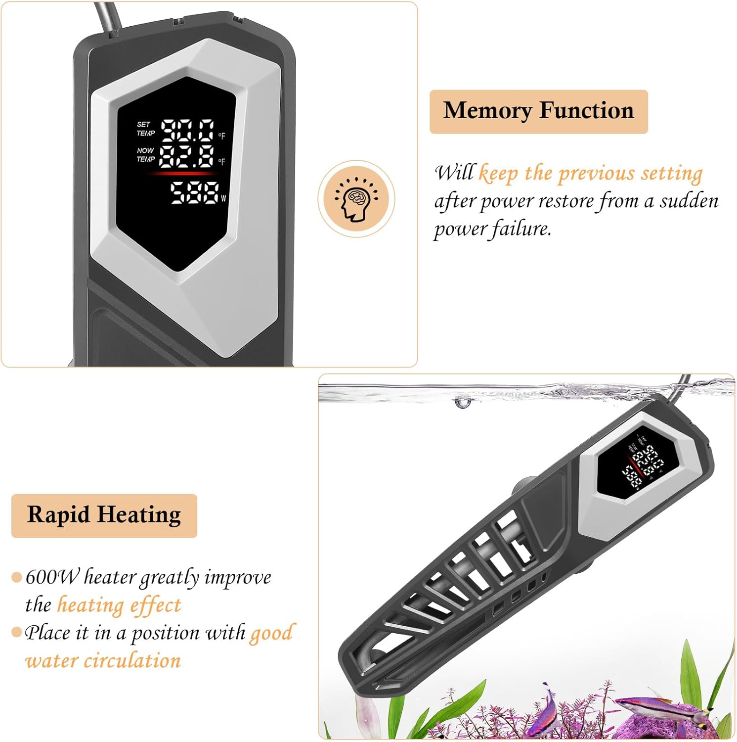 HITOP 600W Titanium Aquarium Heater: Digital Fish Tank Heater with External Controller, Submersible Aquarium Heater with Over-Temperature Protection for Saltwater and Freshwater 75-150Gallon