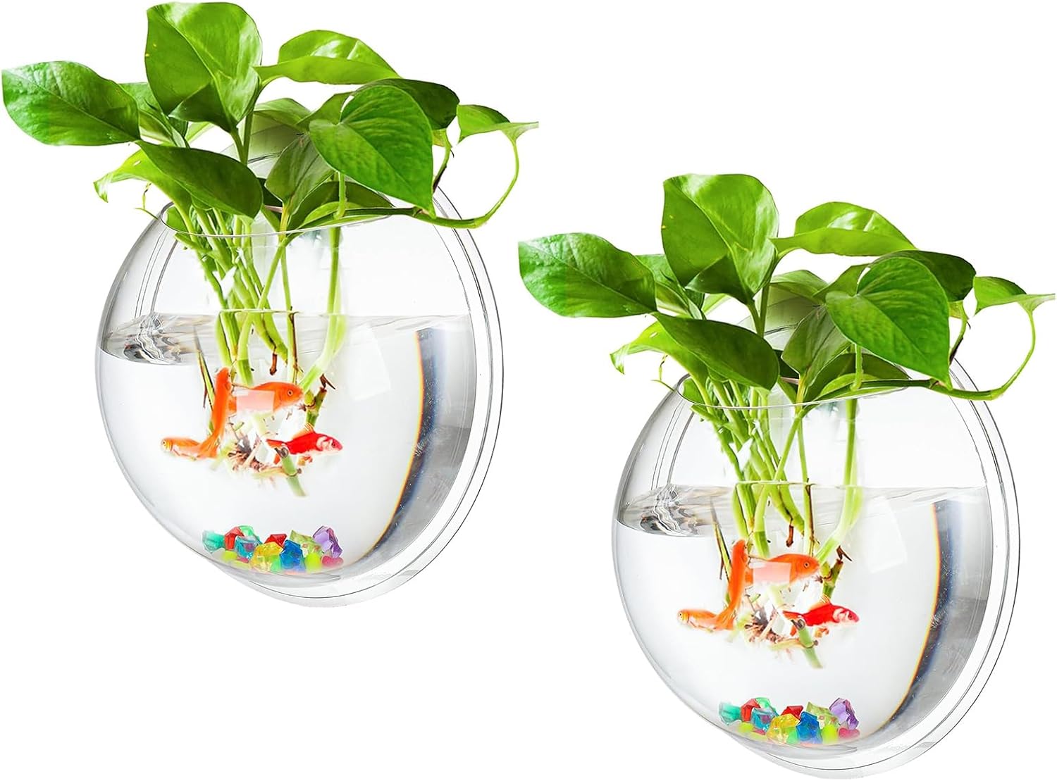MeiBoAll 2Pcs 6in Wall Fish Bowl, 230ML Clear Acrylic Betta Fish Tank, Wall-Mounted Aquarium, Planter