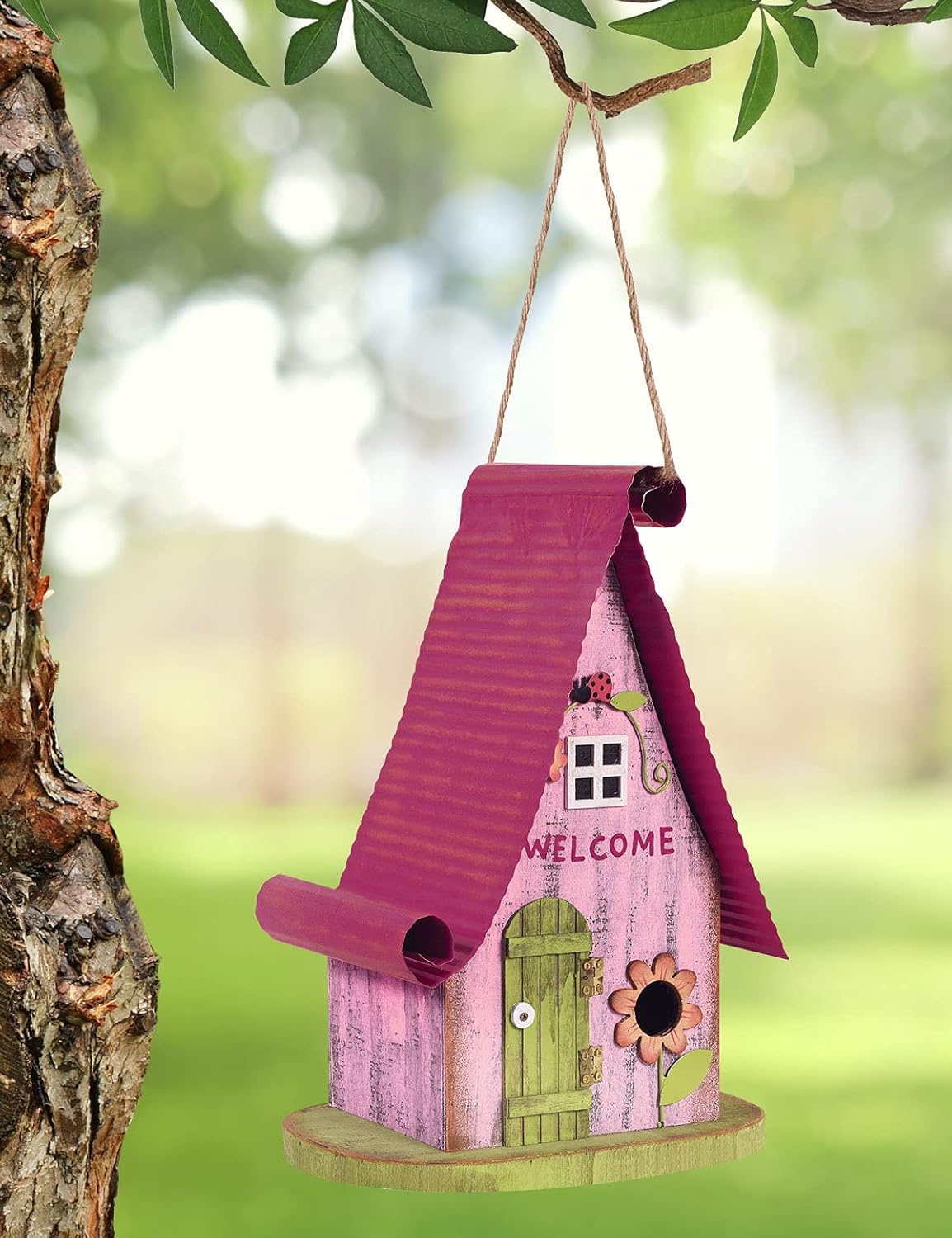 Sunset Vista Designs 93635 Gnome Collection Birdhouse, Hot Pink and Green