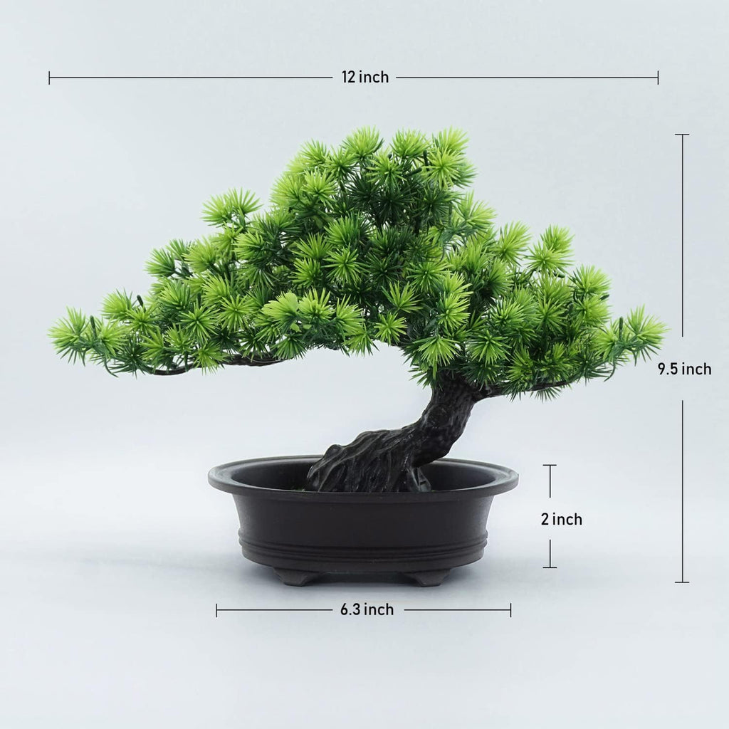 Artificial Bonsai Tree - Fake Plants for Home Decor, Bookshelf Coffee Table Office Desk Bathroom Farmhouse Indoor Decor, 9.5" Tall, Green