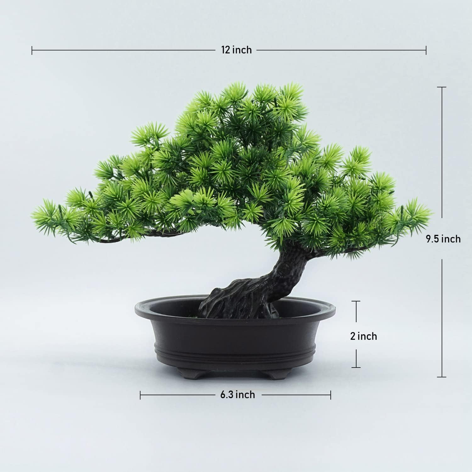 Artificial Bonsai Tree - Fake Plants for Home Decor, Bookshelf Coffee Table Office Desk Bathroom Farmhouse Indoor Decor, 9.5" Tall, Green