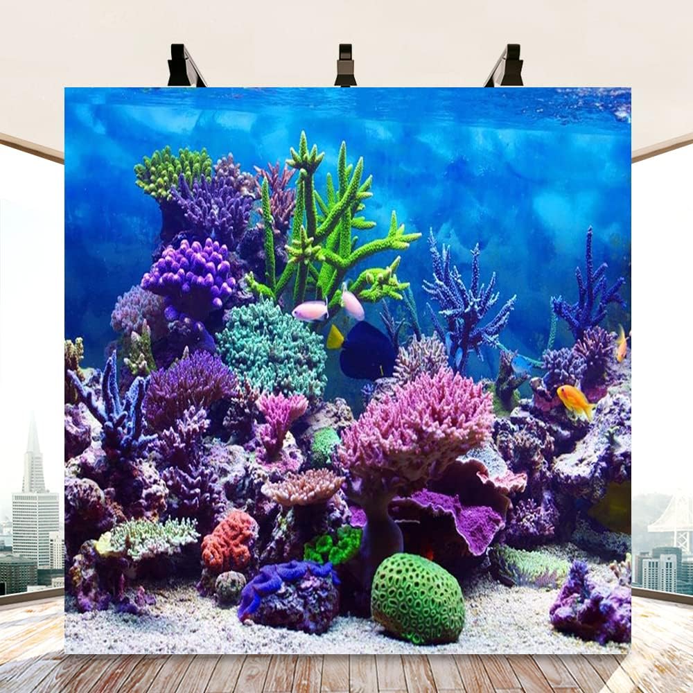 AOFOTO 8x8ft Under The Sea Backdrop Underwater Seascape Coral and Fish Aquarium Photography Background Marin Ocean Diving Atoll Reef Summer Kids Birthday Artistic Portrait Photoshoot Studio Props