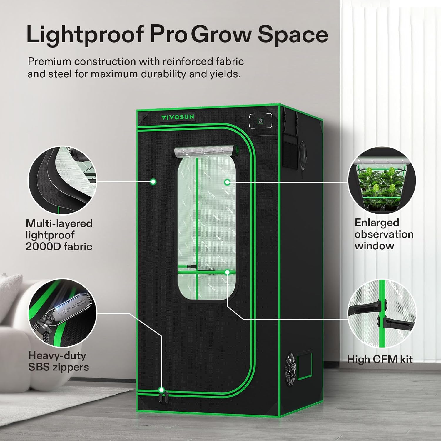 VIVOSUN GIY Plus Smart Advance Grow Tent Kit,3x3 ft WiFi-Integrated Complete Grow Tent System 2000D Mylar Grow Tents with Full-Spectrum Programmable Grow Light Enhanced Ventilation & Circulation