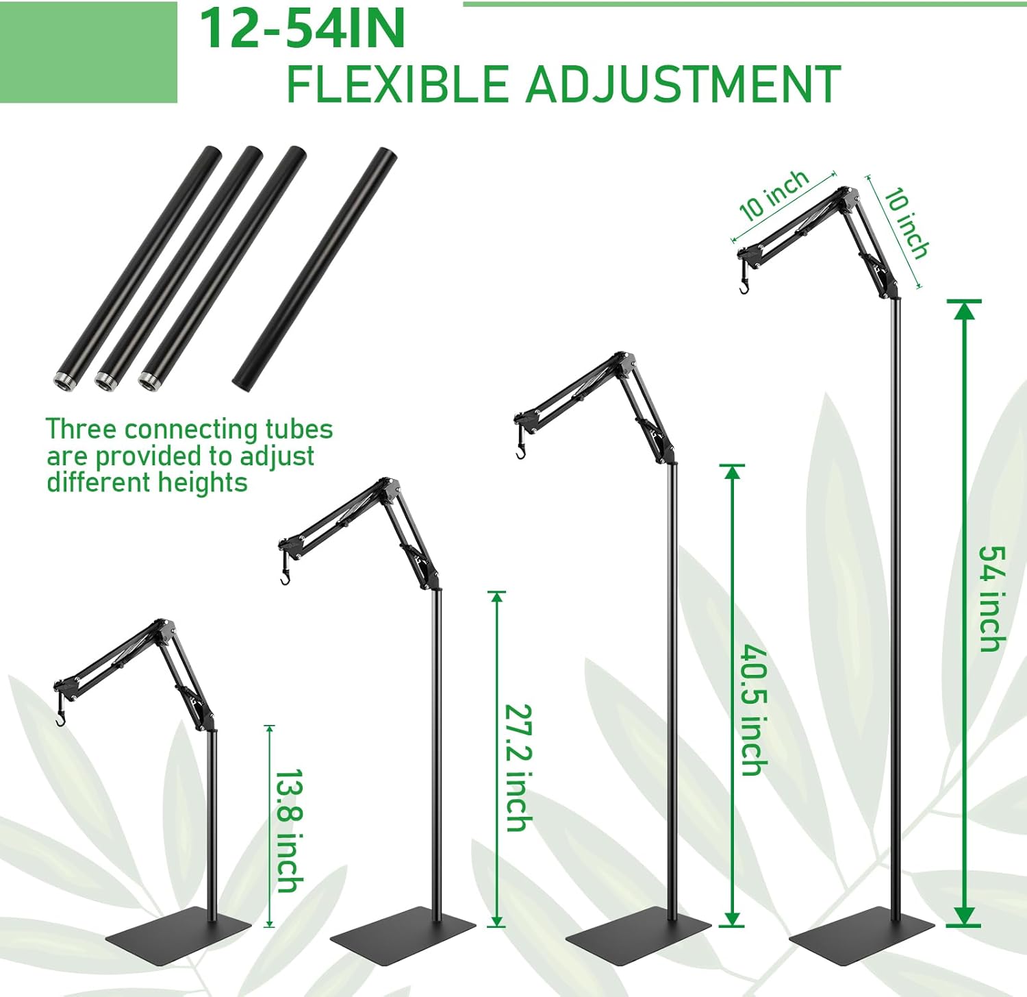 BETAZOOER 360° Adjustable Reptile Lamp Stand | Heavy Duty Metal Heat Lamp Holder (12-54in) for Bearded Dragons, Snake Tanks | 180° Foldable & Anti-Slip Base