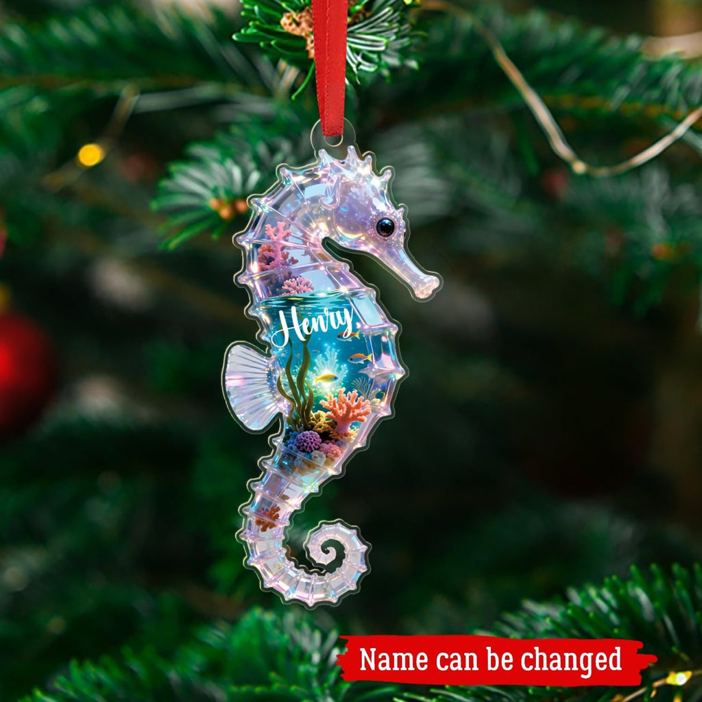 Personalized Seahorse Christmas Ornaments 2025, Animal Ocean Themed Ornament, Gift for Marine Life Lover Baby Friend, Customized Seahorses Underwater Shaped Ornaments, Seahorse Lover Keepsake
