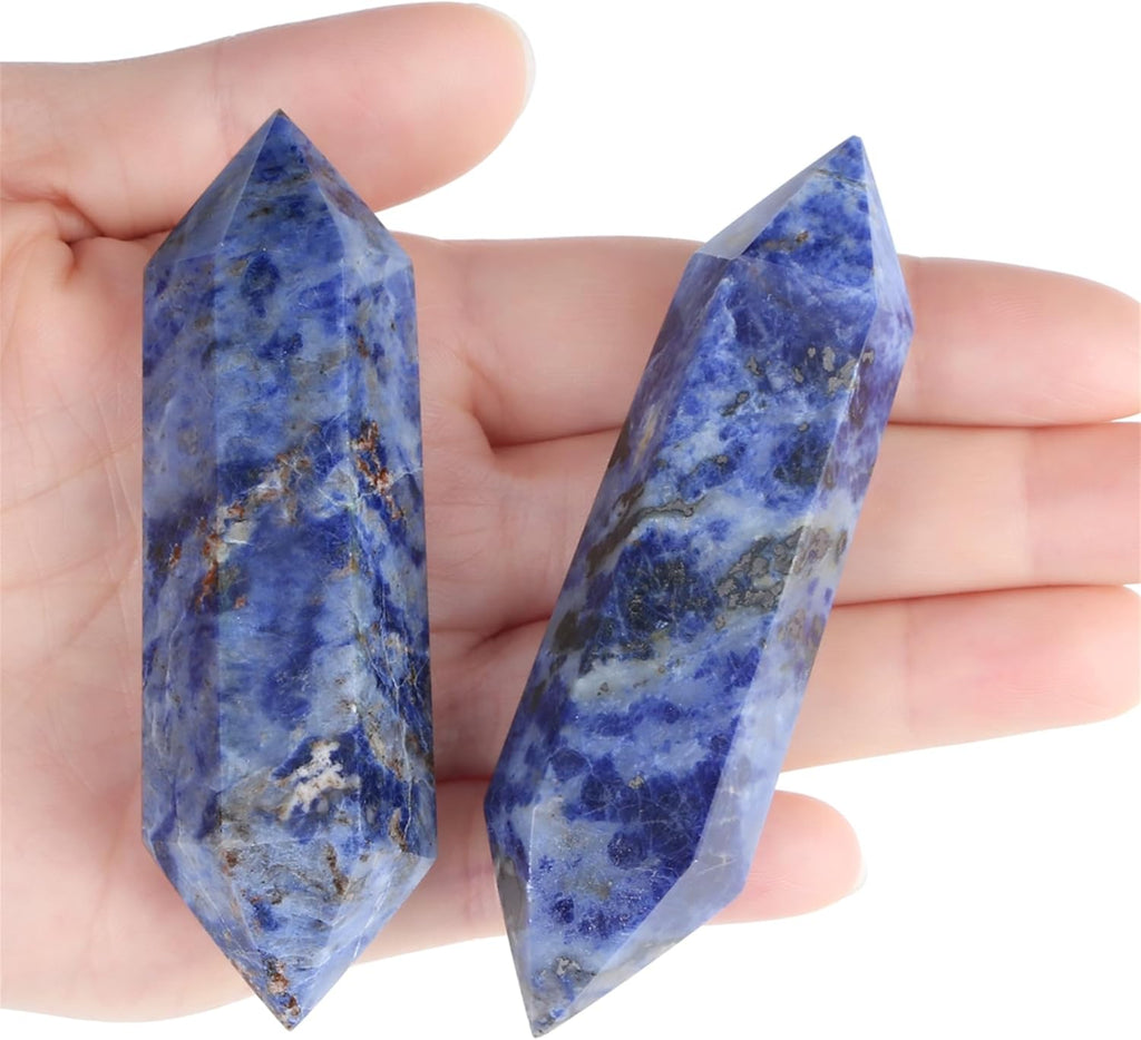 YATOJUZI 3.5" Blue Solidate Healing Crystals Wand Natural Crystals and Healing Stones Large Hexagonal Blue Solidate Crystal Points for Meditation Divination Reiki Energy Balancing 1PCS