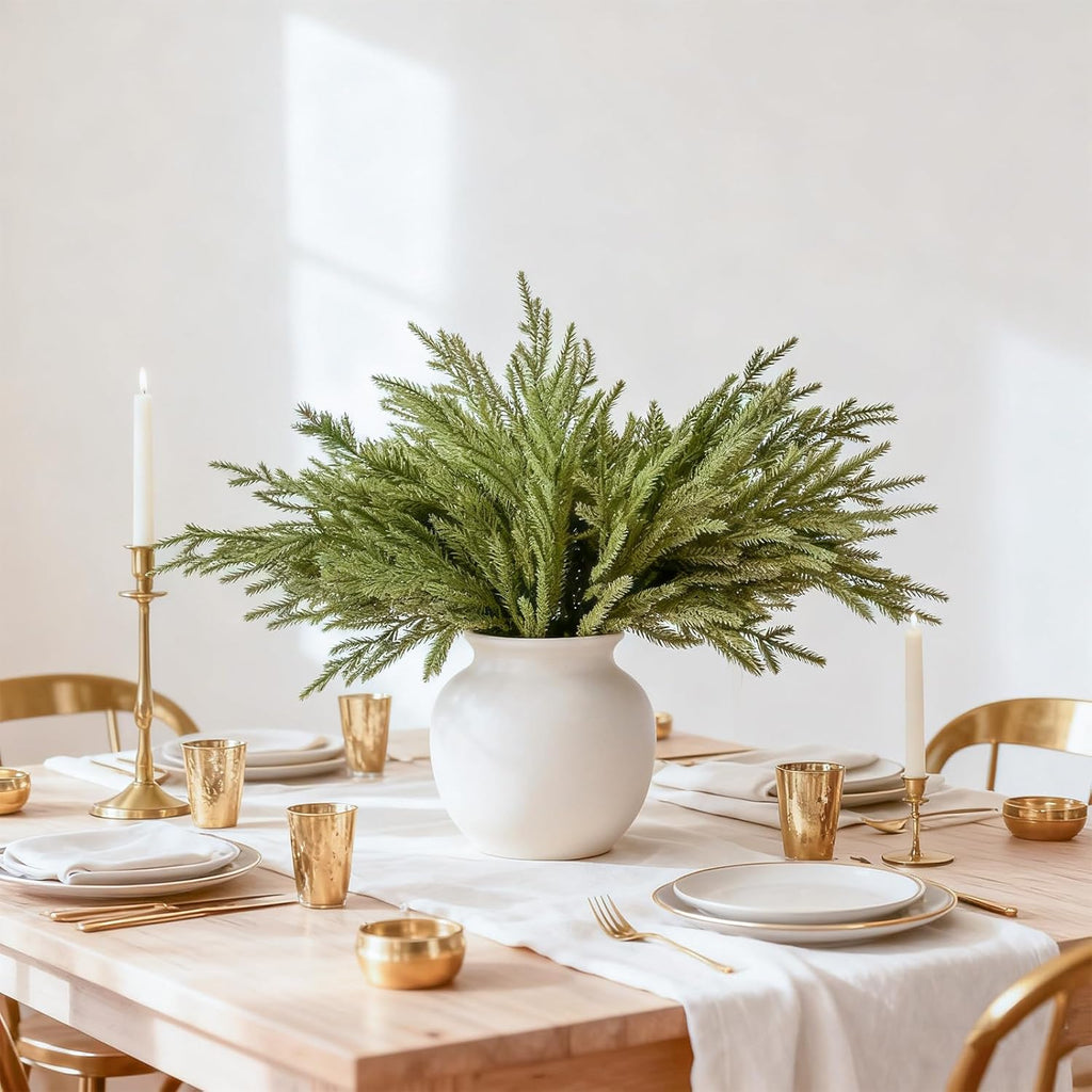 DN DECONATION Artificial Christmas Norfolk Pine Stems, Faux Pine Branches 22.4" 6PCS - Real Touch PE Greenery Fake Pine Needles for Vase Arrangements, Winter, Holiday Indoor Outdoor Home Decor