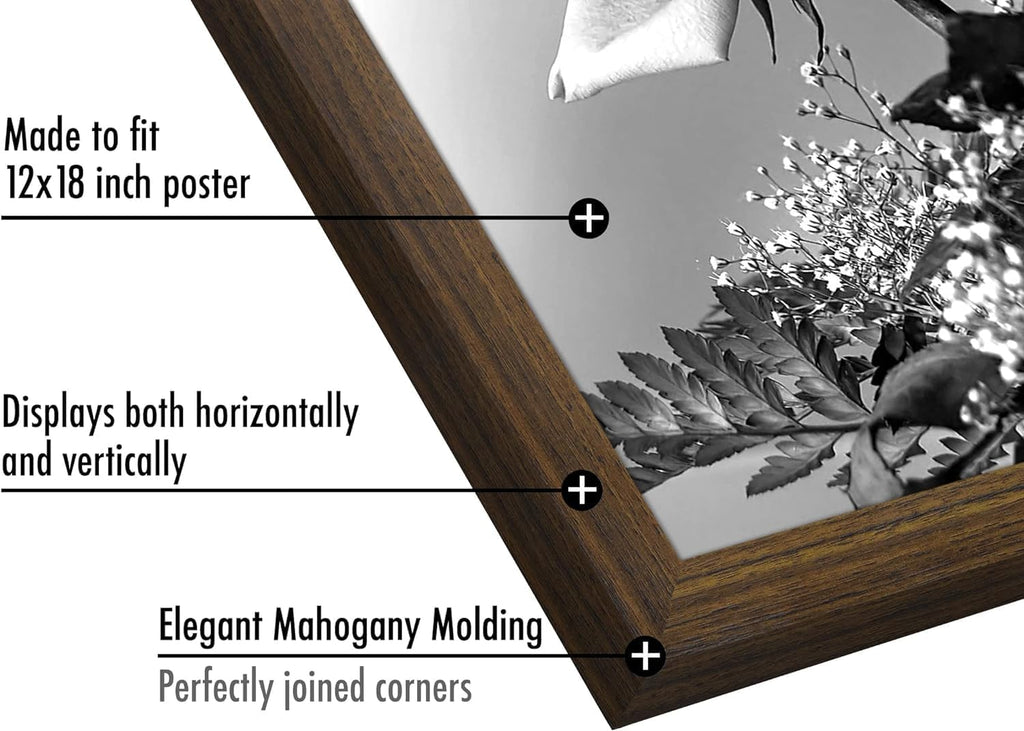 Americanflat 12x18 Poster Frame with Polished Plexiglass - Wide Picture Frames Made of Engineered Wood for Vertical or Horizontal Wall Display - Epic Collection - Mahogany