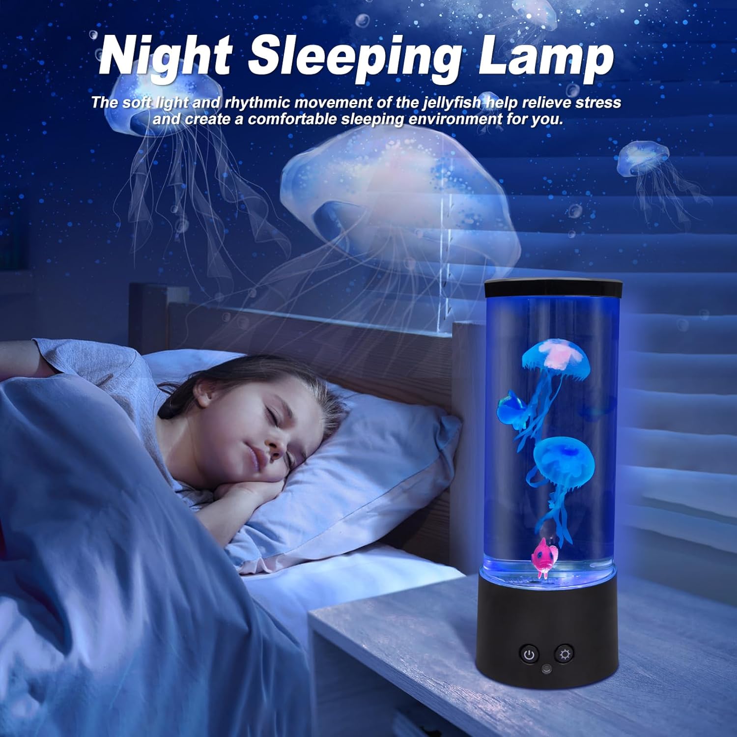 Jellyfish Lamp, Electric Jellyfish Lighting, Jelly Fish Tank Table Aquarium Lamp with 17 Colors, Floating Jelly Fish Night Light Present Decorations for Home, Office, Adult, Kids (Black)