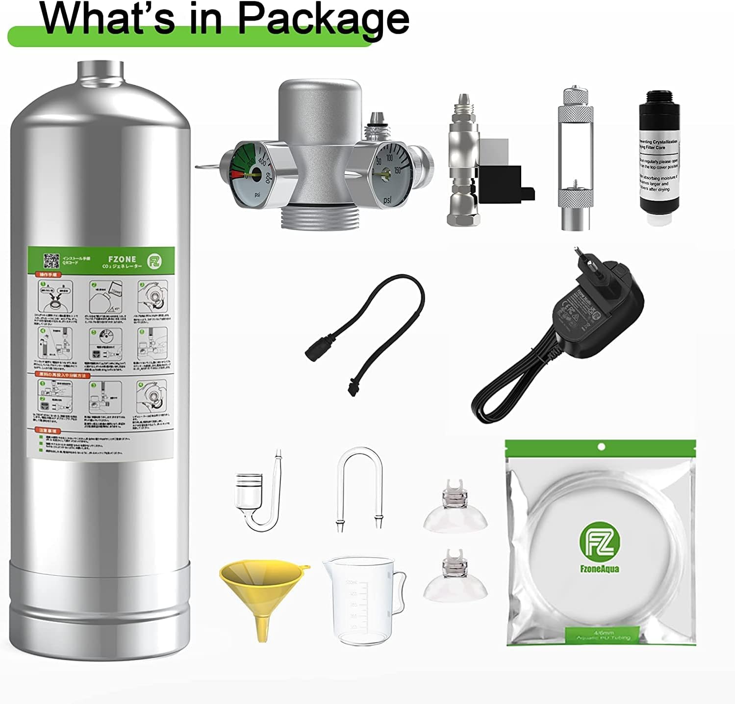 FZONE 4 L Aquarium CO2 Generator System Carbon Dioxide Reactor Kit with Regulator and Needle Valve for 600-800g Raw Material