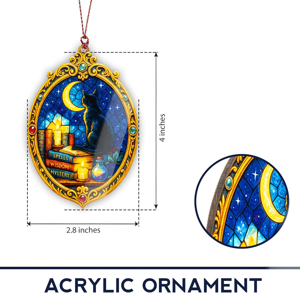 Black Cat Ornament – Witch Decor Ornament – Mystical Cat Gift – Gothic Witchcraft Card – Halloween Christmas Ornament – Suncatcher Effect Window – White Elephant Gifts - Xmas Tree Funny Decoration
