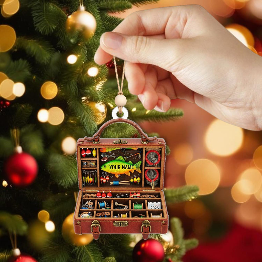 Personalized Fishing Tackle Box Ornament - Fishing Gear Decorative Hanging Ornaments for Christmas Tree Decor - Outdoor Sportsman Hanging Xmas Decorations Gift for Anglers, Dads & Fisherman