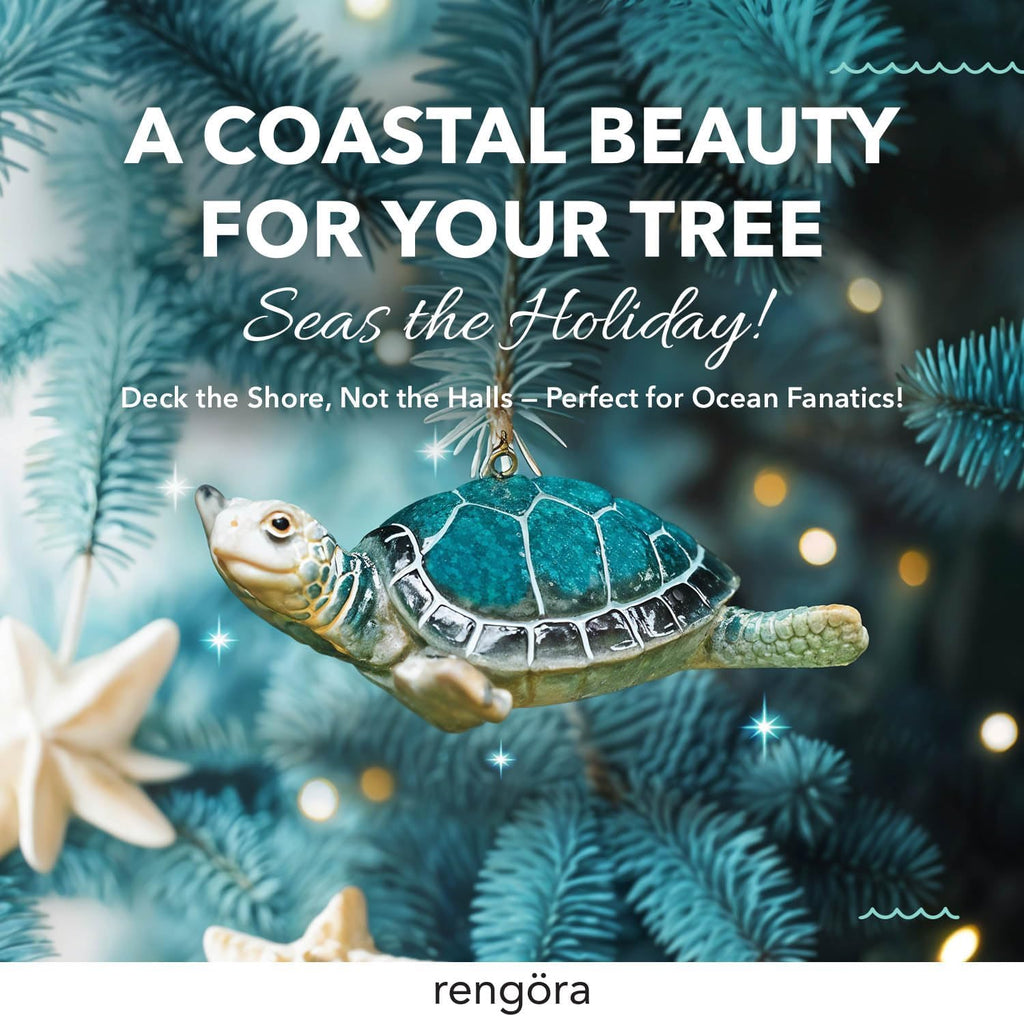 Christmas Ornaments - Home Decor - Unique Nautical Christmas Ornament Hand-Painted Blue Sea Turtle - Best for Tree Hanging, Bathroom Decorations, Stocking Stuffers, Scuba Lovers and Ocean Enthusiasts