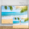 Leowefowa 12x8ft Sea Beach Backdrop Seaside Sand Beach Sea Wave Tropical Palm Leaf Photography Backdrops for Photo Shoots Holiday Party Adults Personal Portrait Wedding Decor Background Studio Props