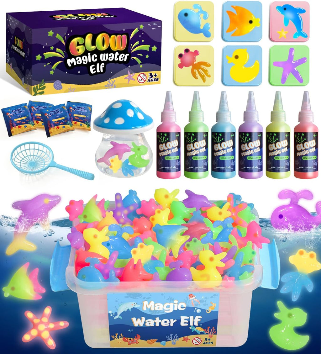 Magic Water Elf Toy Kit - Glow in The Dark Aqua Gel 6 Colors with 6 Molds - Magic Squishy Maker Water Fairies Birthday Party Favors DIY STEM Toy for 3-8 Years Old Kids