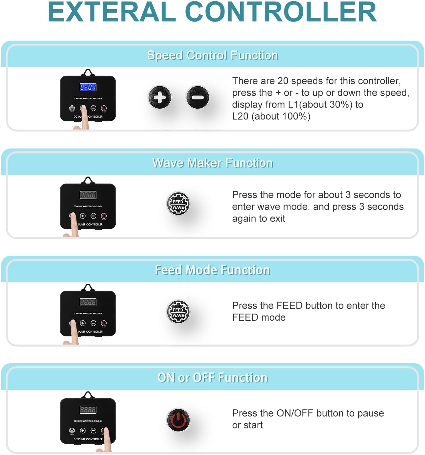 2350GPH 75W Aquarium Return Pump With LCD Display Controller - DC 24V for Saltwater Freshwater Fish Tank, Sump - 20 Speeds ECO Quiet Submersible and Inline