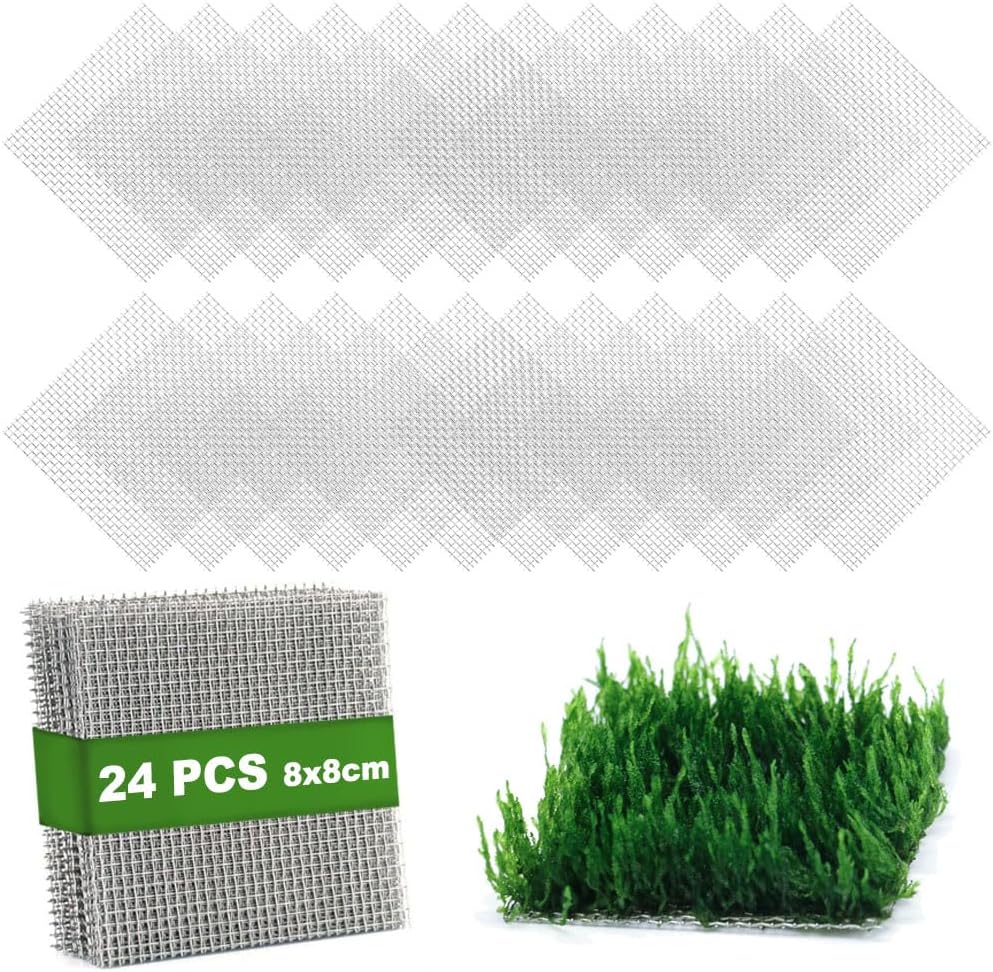 LINLAN 24 Pieces 3.1X3.1in (8X8cm) Aquarium Moss Mesh, 304 Stainless Steel Aquatic Moss Wall, Easy to Cut, for Fixing and Propagating Aquatic Mosses, DIY Aquarium Filtration, and Aquascaping
