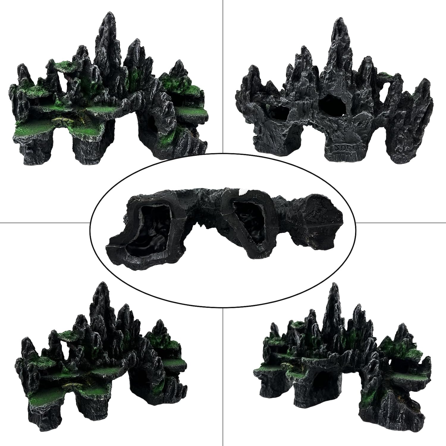 Large and Tall Fish Tank Decorations Aquarium Mountain View Stone Decorations Resin Rock Aquascaping with Hiding Cave, Fish Tank Accessories Aquarium Ornaments with Small Plants (A)