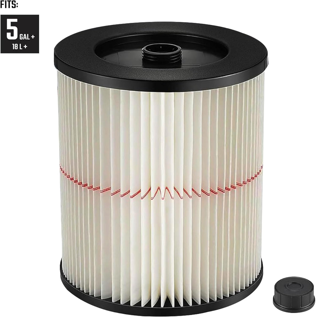 2 Pack 17816 9-17816 Red Stripe Vacuum Cartridge Filter Compatible Wet/Dry Vacuum Models 5, 6, 8, 12, and 16 32 Gal. Vacuums produced since 1988 8.5 Inches- White/Red