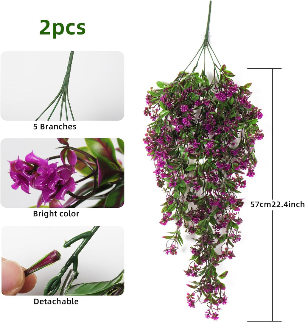 RECUTMS 2Pcs Artificial Hanging Flower Greenery Plants Faux Greenery Artificial Plants for Outdoors Hanging Basket Plastic Home Garden Wedding Party Decorations(Fuchsia)