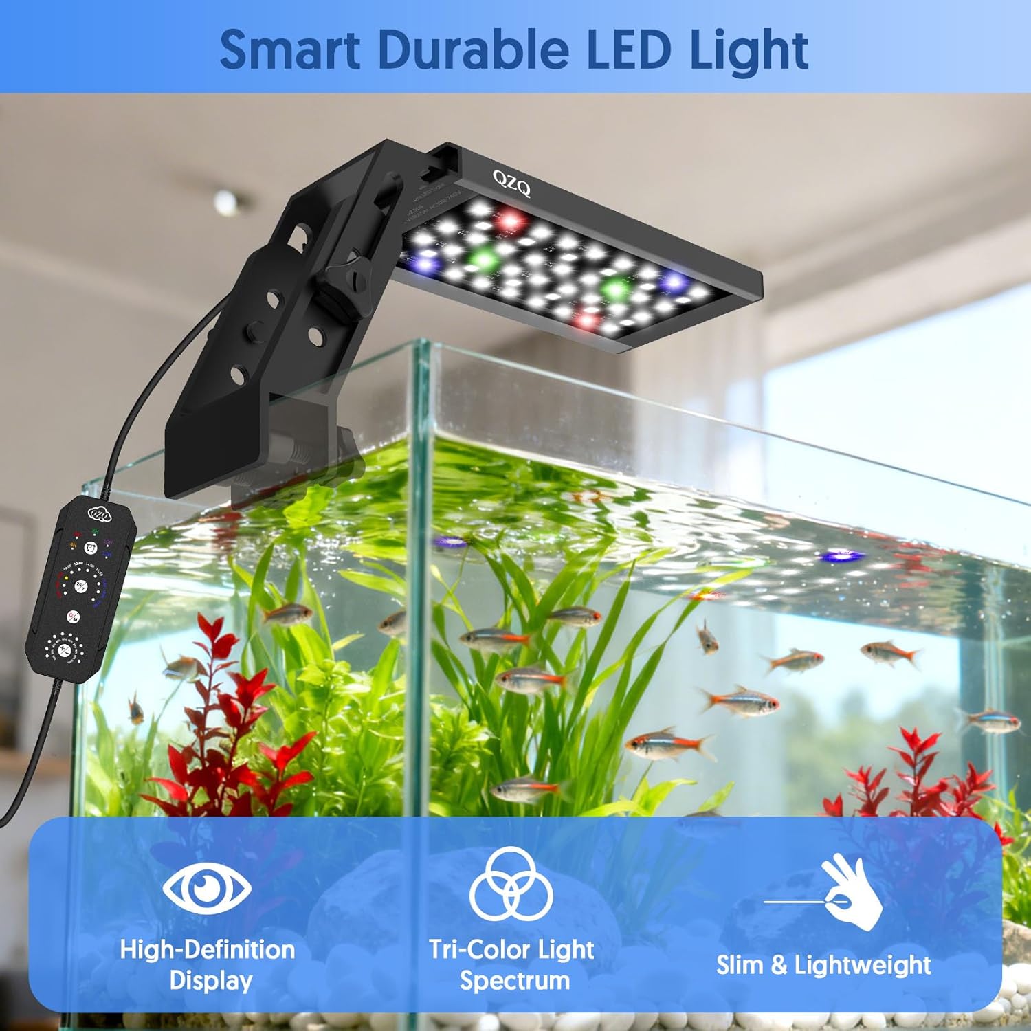 QZQ Fish Tank Light – Aquarium Light 24/7 Mode LED Aquarium Lights for Fish Tank with Adjustable Timer/Brightness, Aquarium Plant Light (12W for 7–12 Inch Tank)