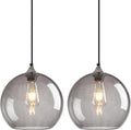 Light Grey Glass Pendant Lights Kitchen Island Globe Pendant Light Fixtures Modern Pendant Lighting for Bedroom Living Dining Room Light Fixture (9.84 in, 2 Pack)