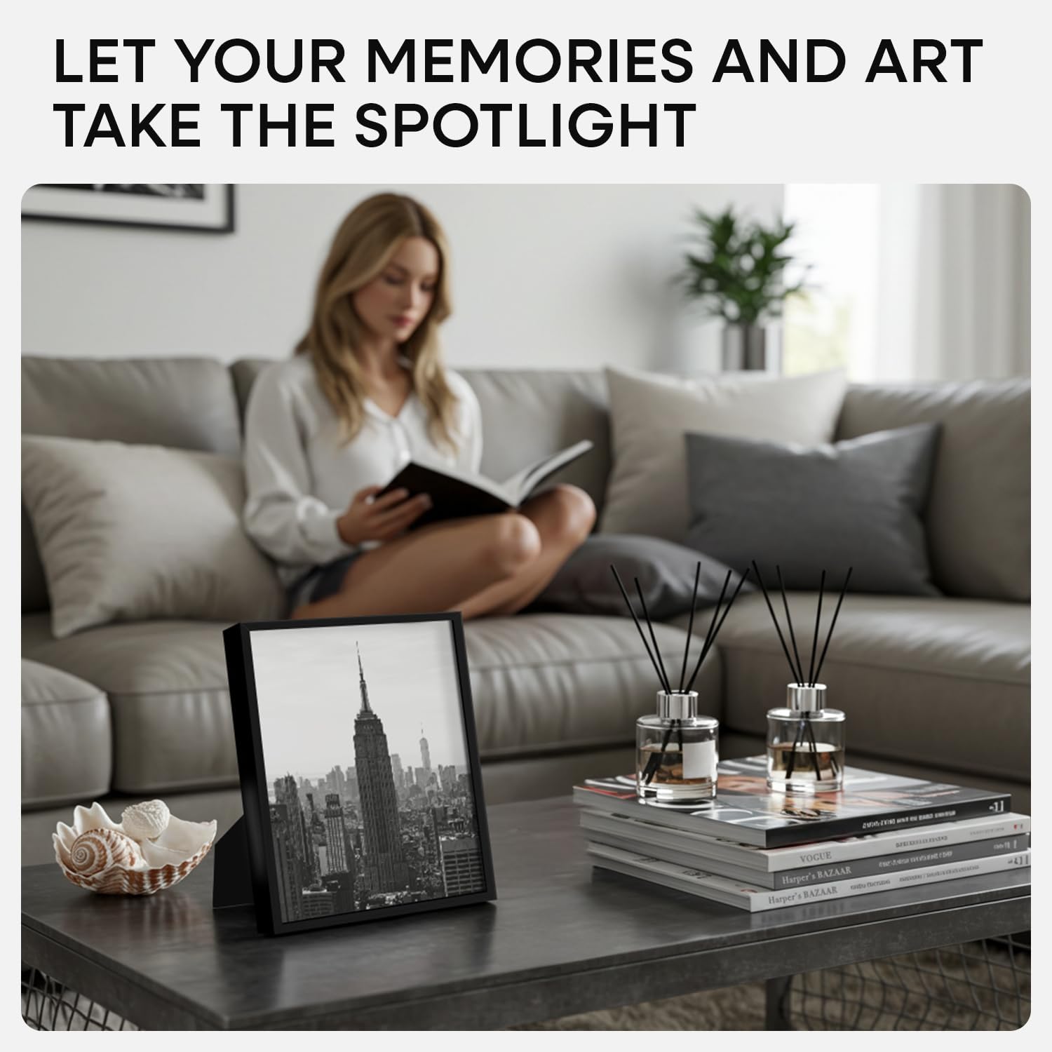 Homeforia Black Picture Frame 8.5 x 11, High End Metal 8.5x11 Poster Frames with Mat 6x8 Photo, 8.5 x 11 Frame Matted to 6 by 8 Art, 8.5by11 Wall or Tabletop Frames, Tempered Glass, Wall Kit, Set of 2