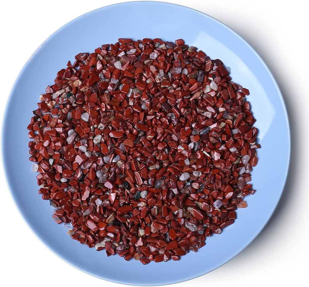 LAIDANLA Red Jasper Crushed Stone Crystal Chips Bulk Natural Gemstones Healing Reiki Crystals Mini Quartz Vase Filler Aquarium Gravel 0.55lb