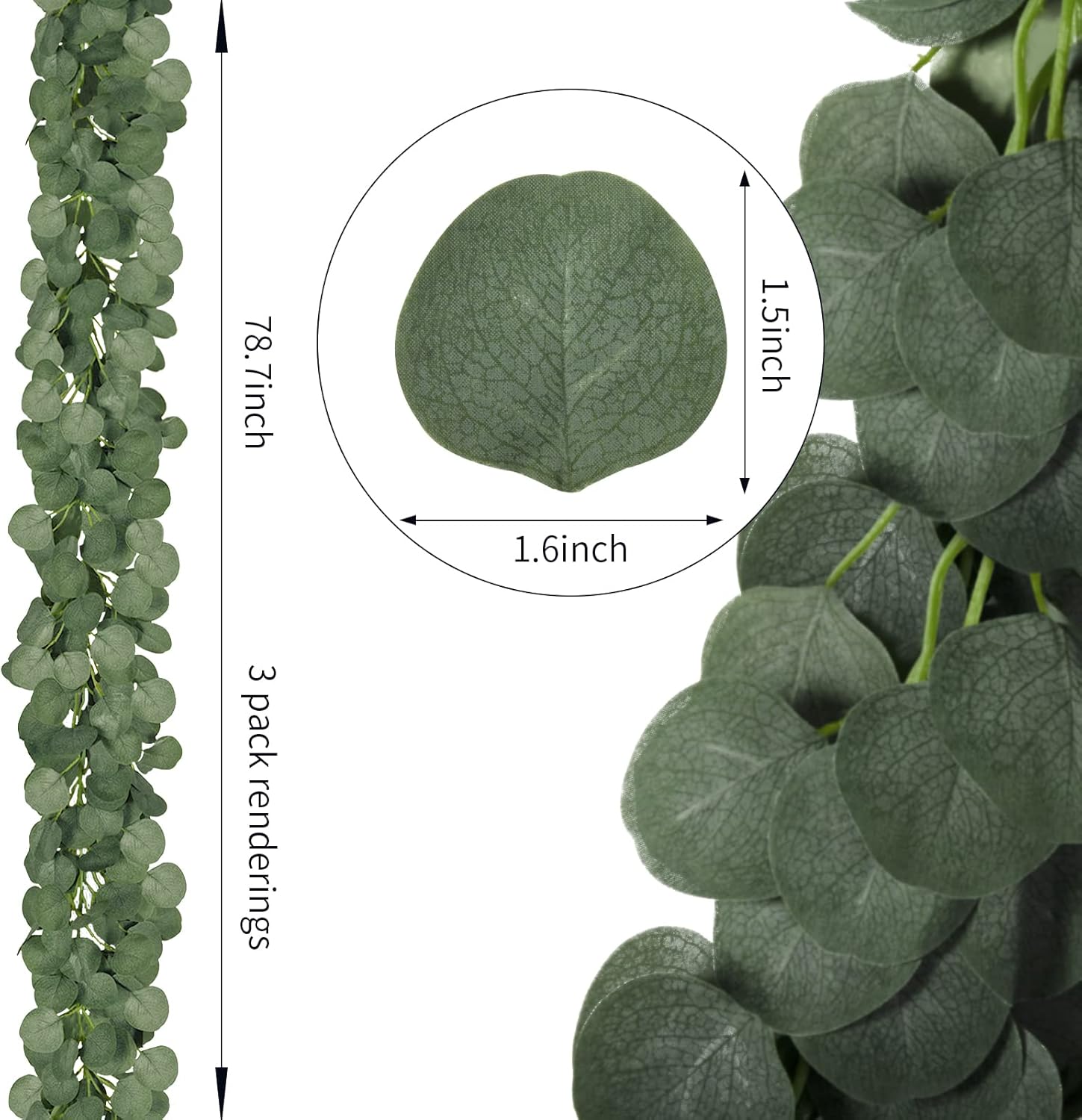 CQURE 36 Pack 252Ft Eucalyptus Garland,Artificial Eucalyptus Leaves Table Greenery Garland Wreath Vines for Wedding Party Table Fireplace Bedroom Wall Room Decor