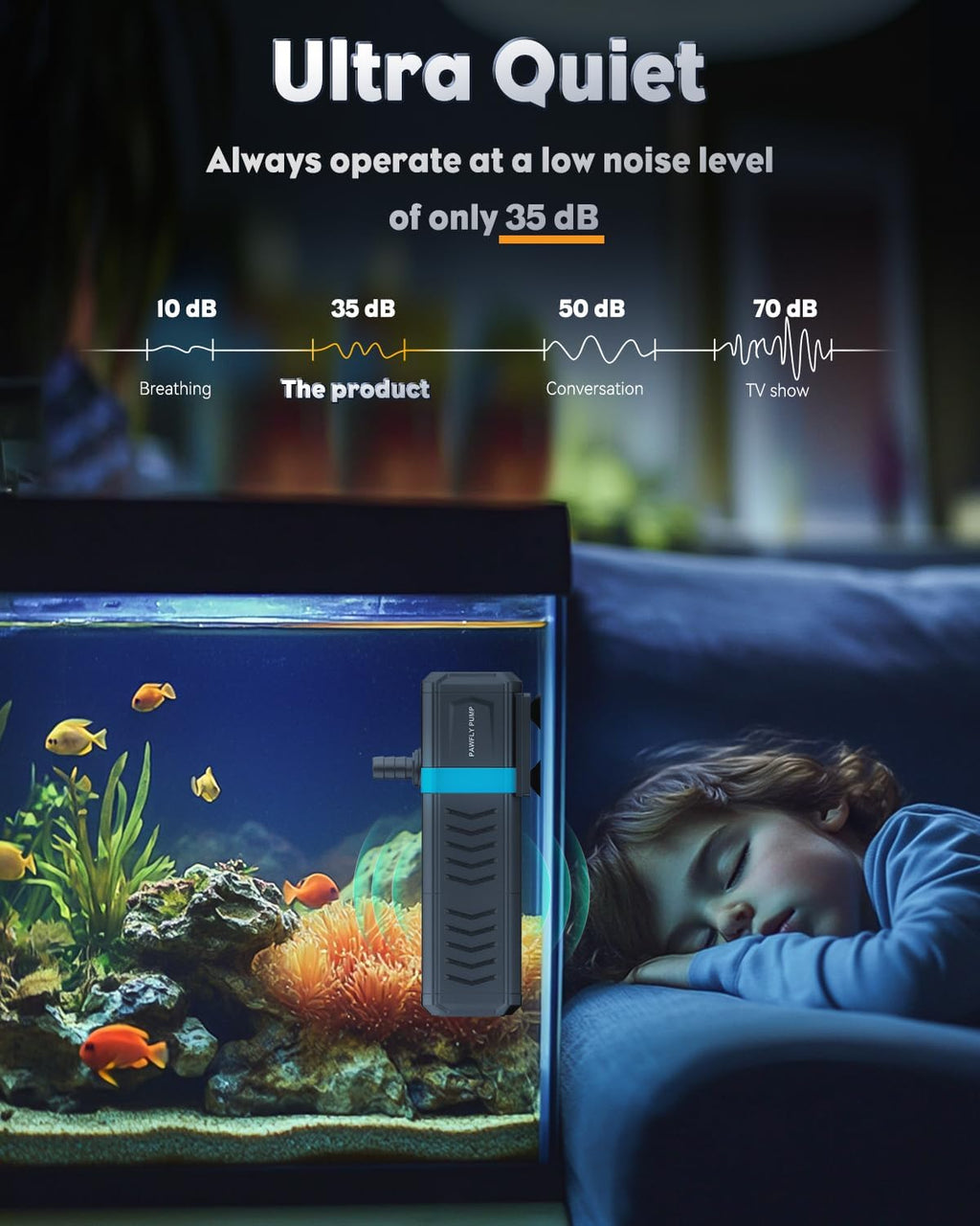 Pawfly Internal Aquarium Filter for 120-200 Gallon Fish Tanks Adjustable Fish Tank Filter with 550 GPH Powerful Water Pump Ultra Quiet Submersible Filter for Freshwater Saltwater Pond Filtration
