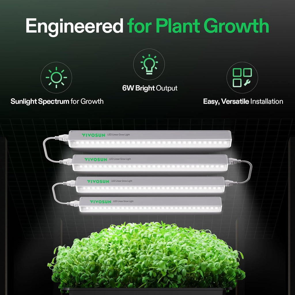 VIVOSUN T5 Grow Lights for Indoor Plants, 5000K Full Spectrum 24W(4 X 6W), 1FT LED Plant Light Strip for Seed Starting, Greenhouse, Hydroponics, SGS Compatible, Linkable, 4-Pack