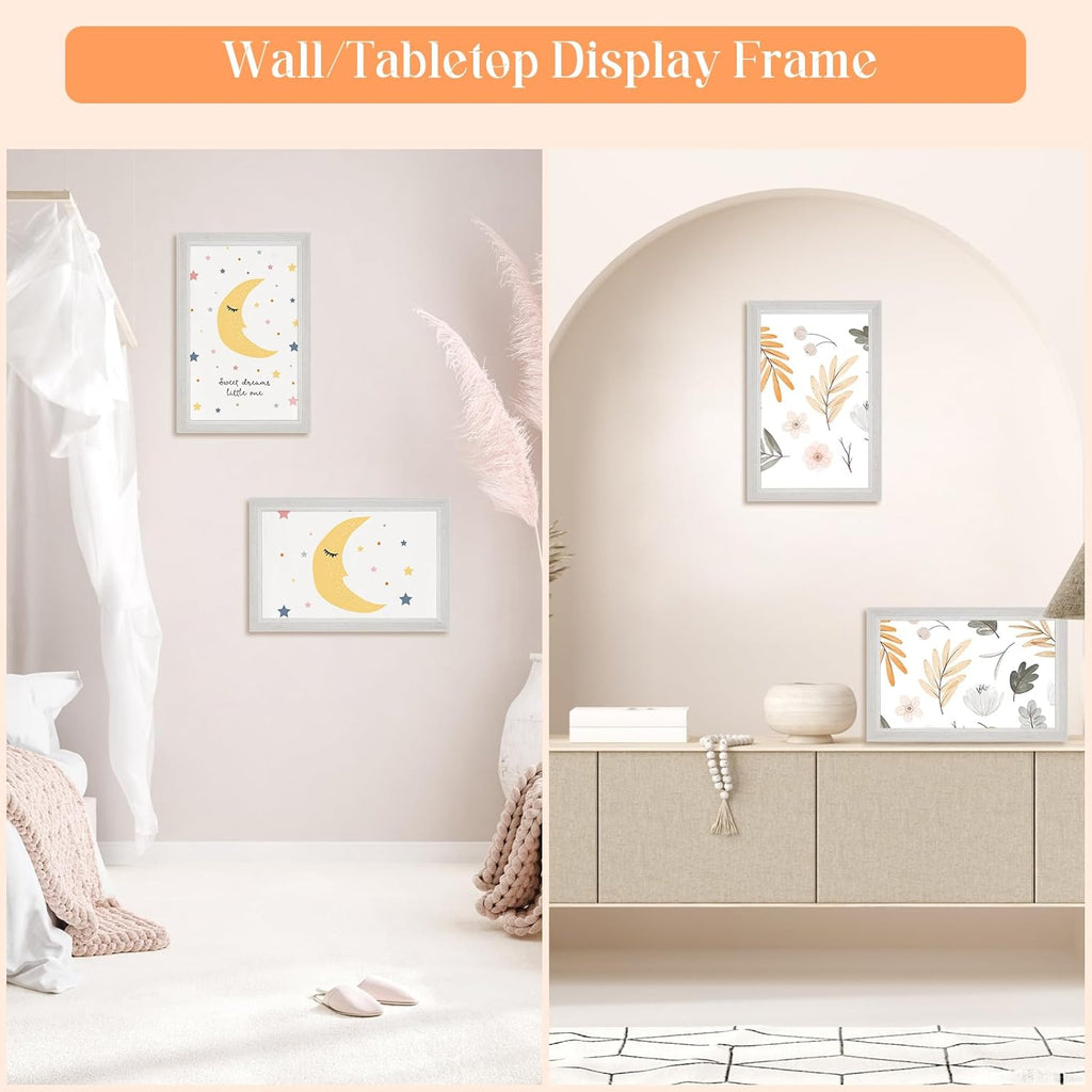 8x12 Wood Frame White, Natural Woodgrain 12x8in Picture Frame, Rustic Wooden 8 x 12 inch Gallery Photo Poster Frame with HD Plexiglass, Horizontal Vertical Wall Mounting Tabletop Display 1Pcs