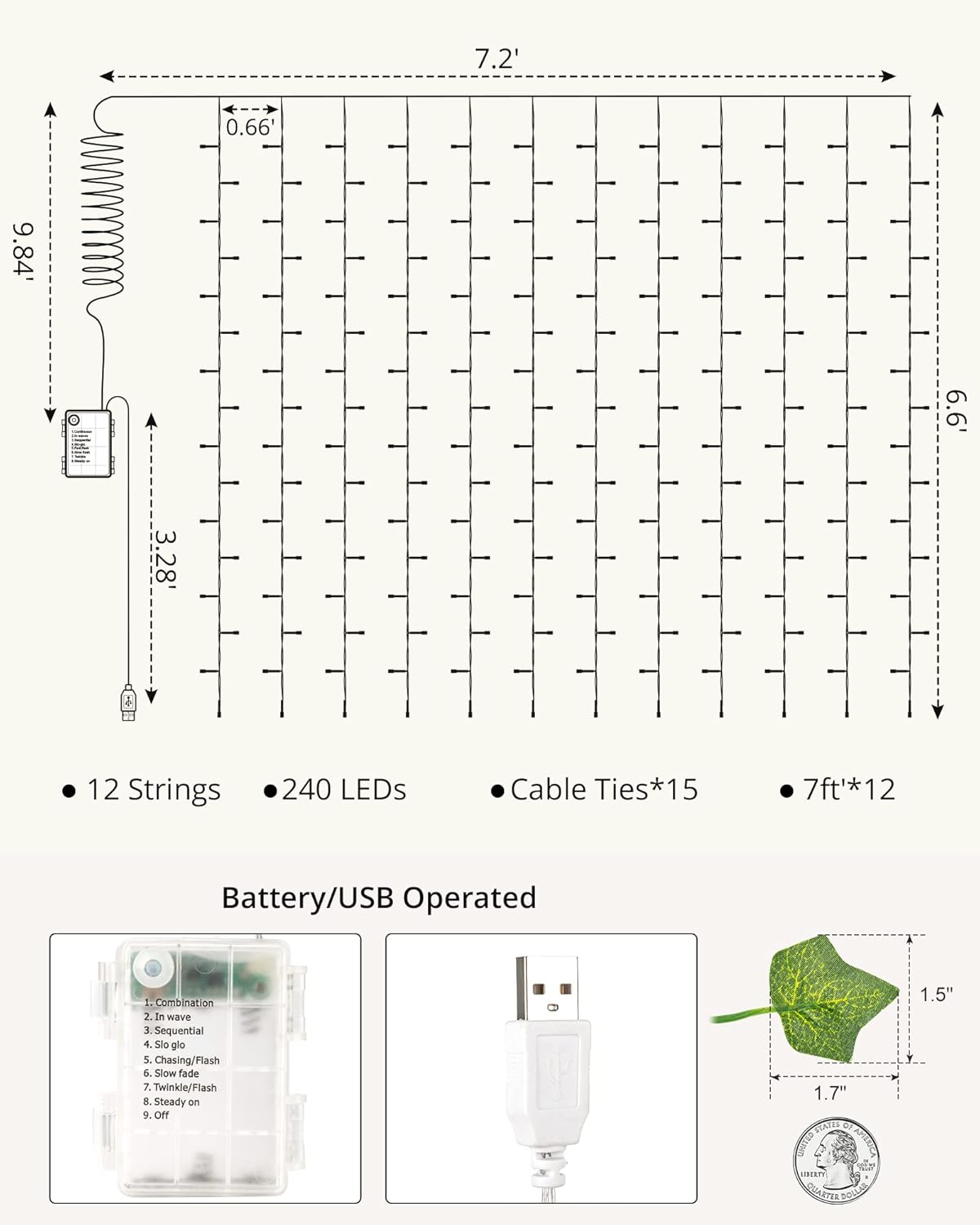 JACKYLED 84Ft 12 Pack Artificial Ivy Garland Fake Plants with 240 LED Curtain Lights USB Plug in/Battery Operated, 8 Modes Fairy String Light with Remote Control, for Bedroom Wall Decorations