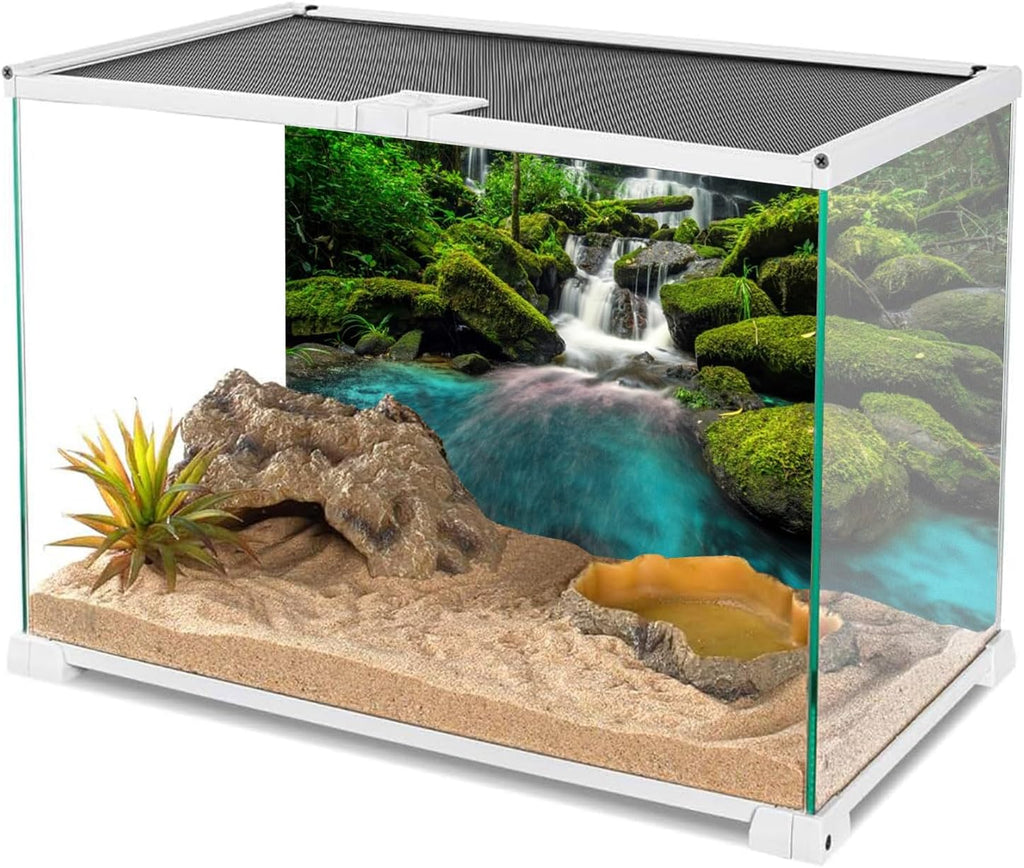 AWERT 24x16 inches Waterfall Terrarium Background Tropical Rainforest Aquarium Background Mountain Lake Green Tree Reptile Habitat Background Durable Polyester Background