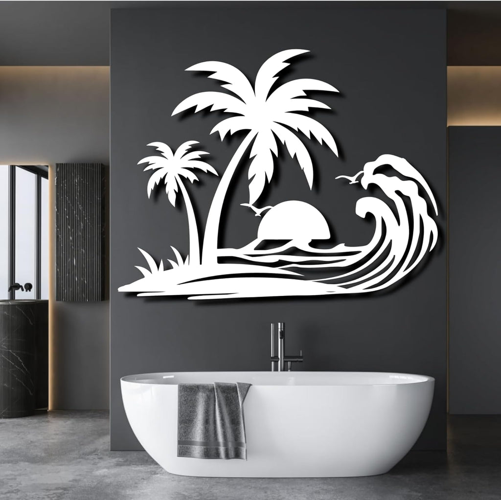 Palm Tree Metal Wall Decor,Palm Tree Metal Wall Art,Metal Palm Tree,Metal Palm Tree Wall Decor,Tropical Metal Wall Art,Beach Wall Decort,Metal Wall Decor (style 1,white,39 L" x 31 W" / 100 x 78 cm)