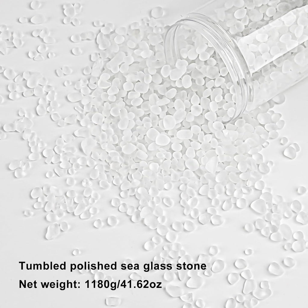 QEQEKAKA Sea Glass Stones for Crafts About 2.75LB (1180g/41.62oz) White Glass Pebbles Gemstones Bulk for Aquarium Rocks Fish Tank Gravel Filler for Vases Centerpieces