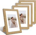 8x12 Picture Frame Set of 4, Made of Glass and Natural Oak Wooden Frame - Display 6x8 Picture with Mat or 8 x 12 Poster Without Mat, 8 by 12 Photo for Wall or Tabletop