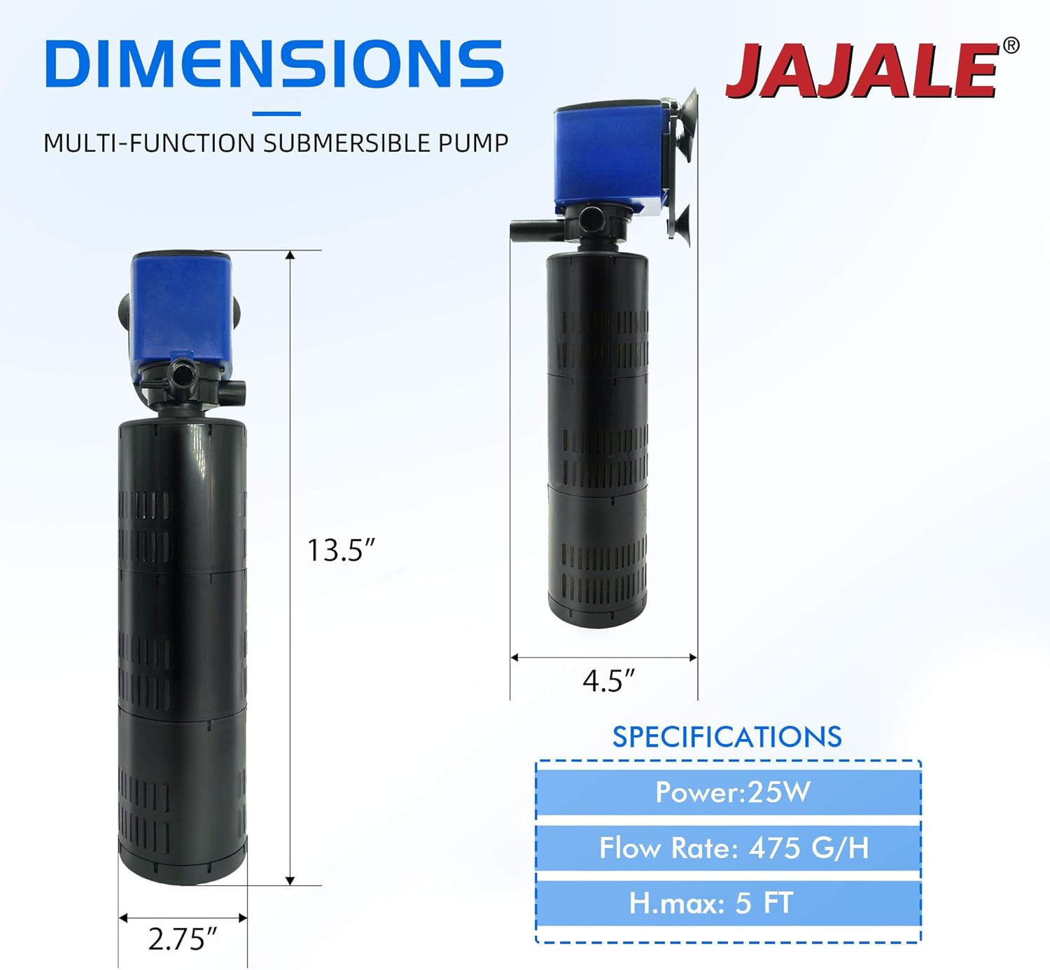 475 GPH Internal Filter Submersible Pump - 3 in 1 Aquarium Fish Tank Pump with Oxygenation, Filtration & Water Cycling, 5 ft max lift, 25W - 3 Pack