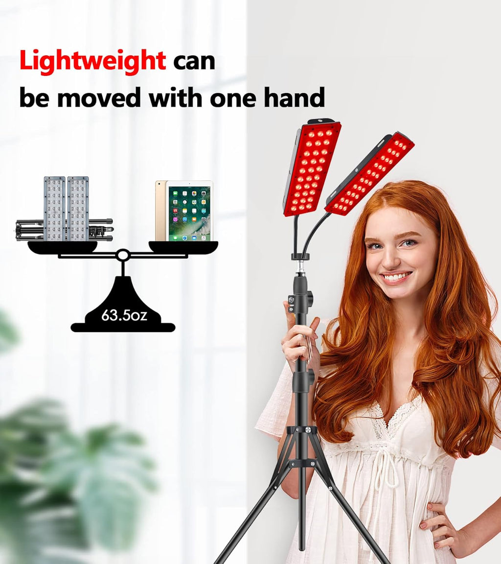 Red Light Therapy for Face Body, Astarexin Dual-Headed Infrared Light Therapy Lamp with Stand - 660nm Redlight and 850nm Near Infrared Light Therapy Device for Fully Body Pain Relief Skin Care