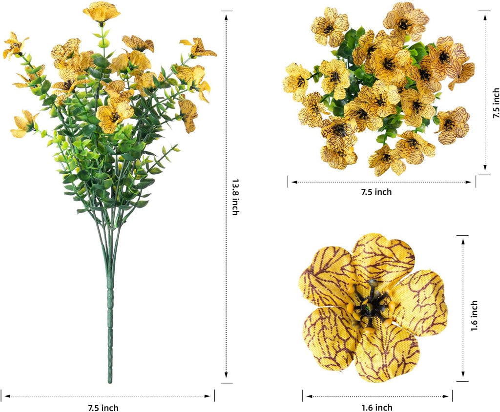 HyeFlora Artificial Fall Flowers Faux Mums for Outdoor Indoor Garden Home Decoration, Faux Flower Daisy with Eucalyptus Leaves Fake Plants Greenery Boxwood Porch Patio, 12 Bundles (Yellow)