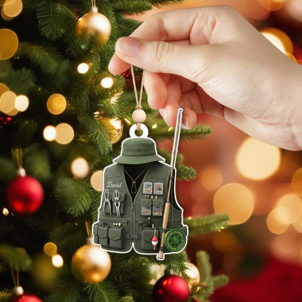 Personalized Fishing Vest Ornament - Fisherman's Gear Ornaments Christmas Tree Decor - Hobby Hanging Xmas Decorations Gift for Anglers, Dad